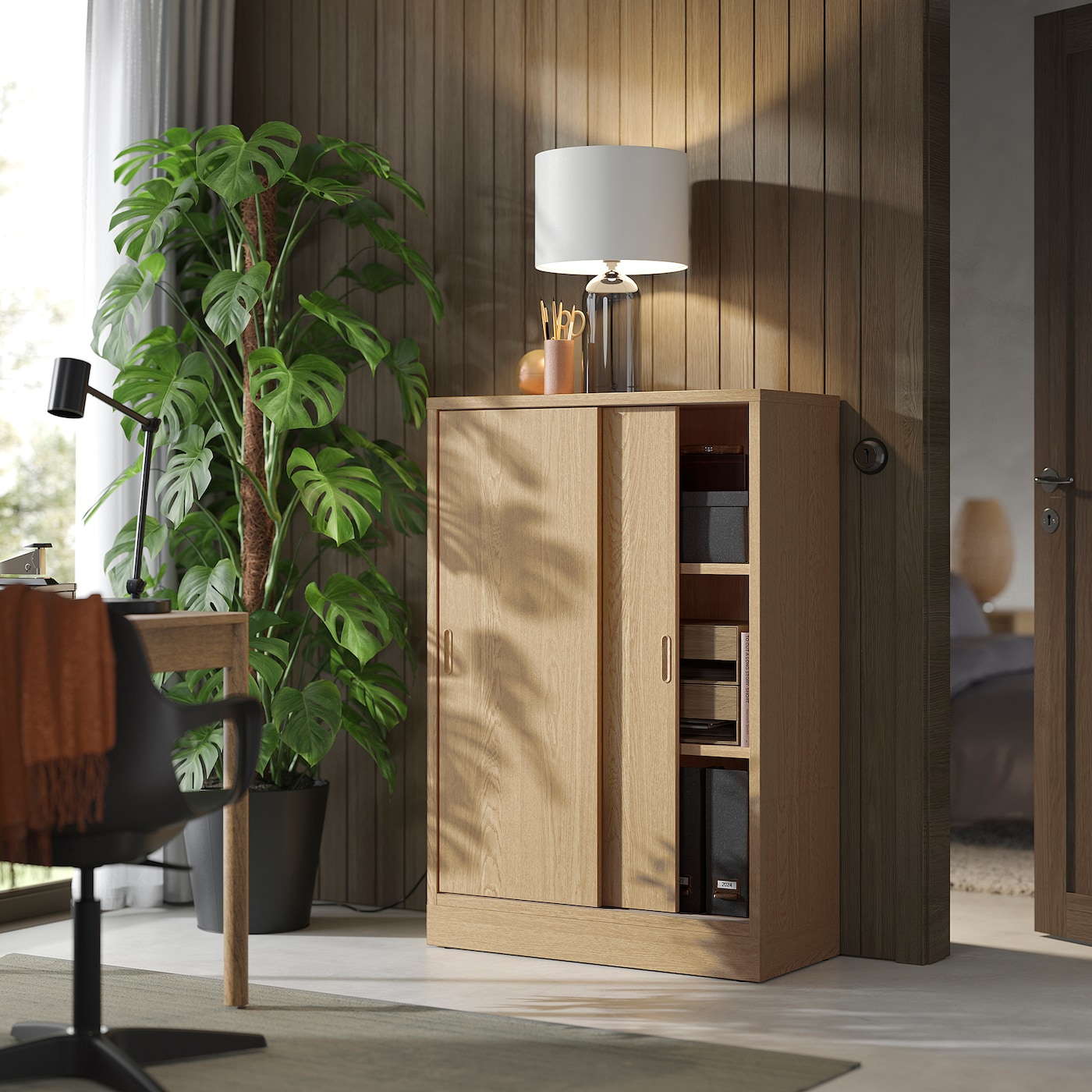TONSTAD cabinet with sliding doors oak veneer - IKEA