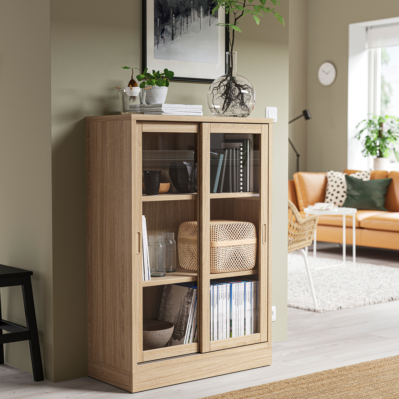 TONSTAD cabinet with sliding glass doors oak veneer - IKEA