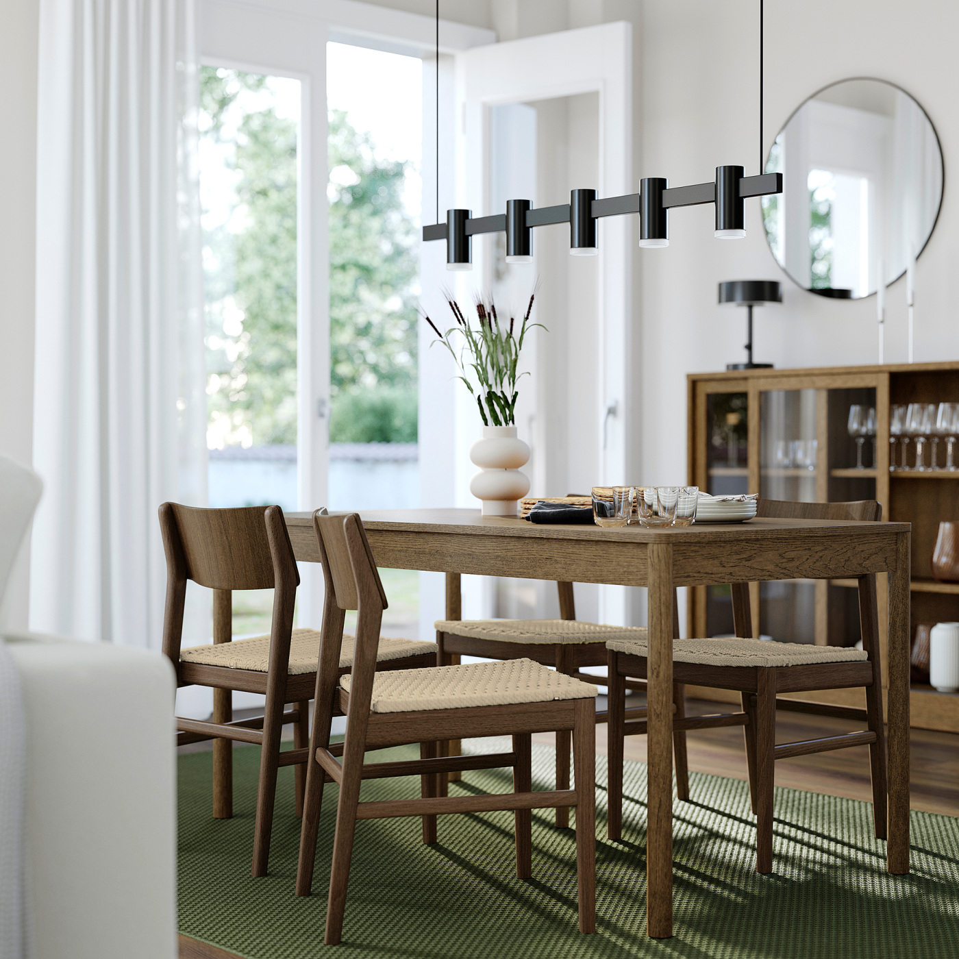 TONSTAD / SKANSNÄS table and 4 chairs brown oak veneer/brown beech