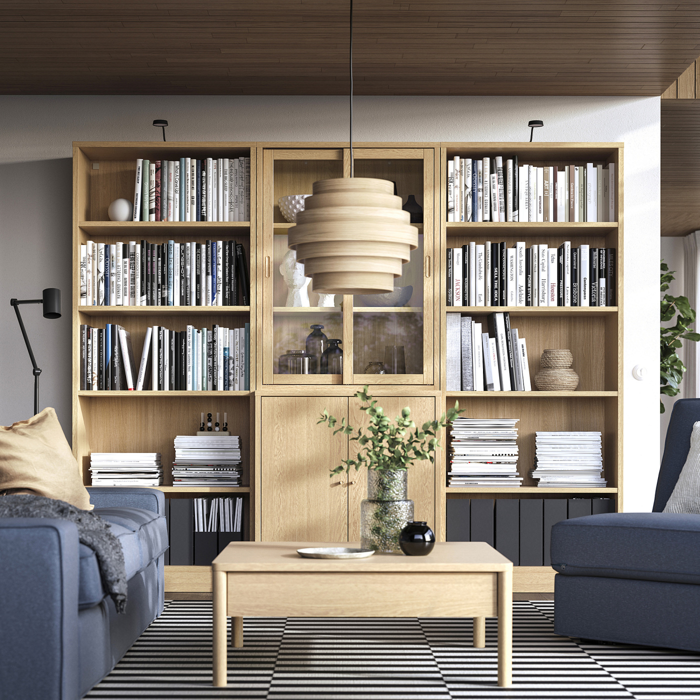 TONSTAD storage comb w sliding glass doors oak veneer/clear glass