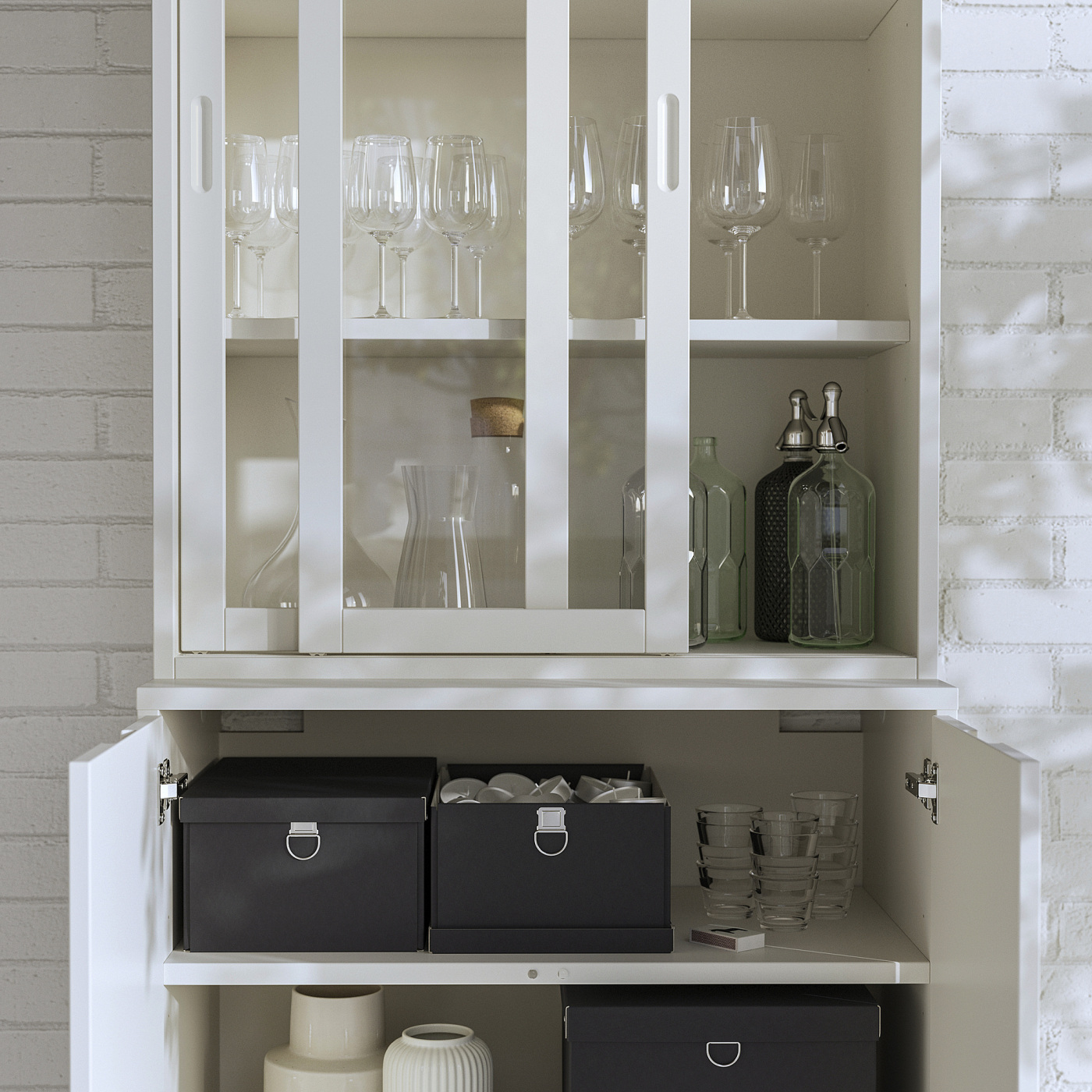 TONSTAD storage comb w sliding glass doors off-white/clear glass