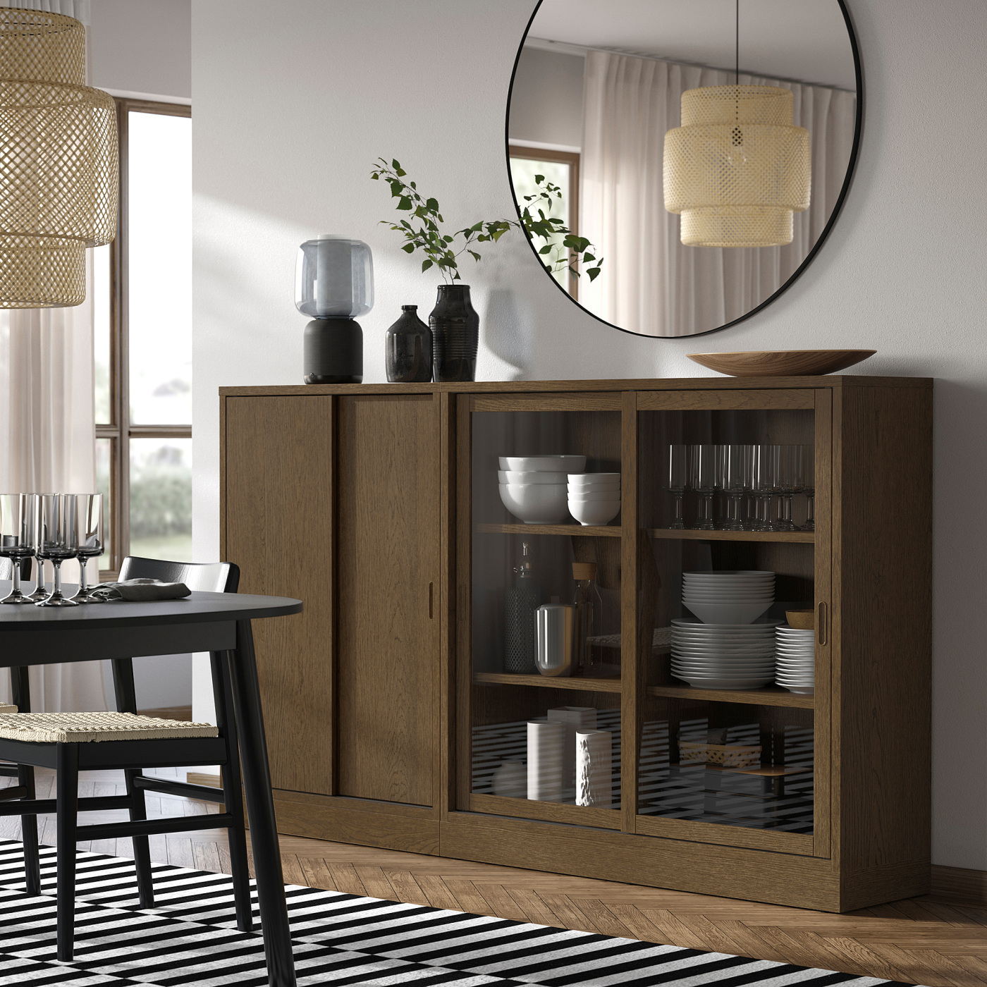 TONSTAD storage combination w sliding doors brown stained oak