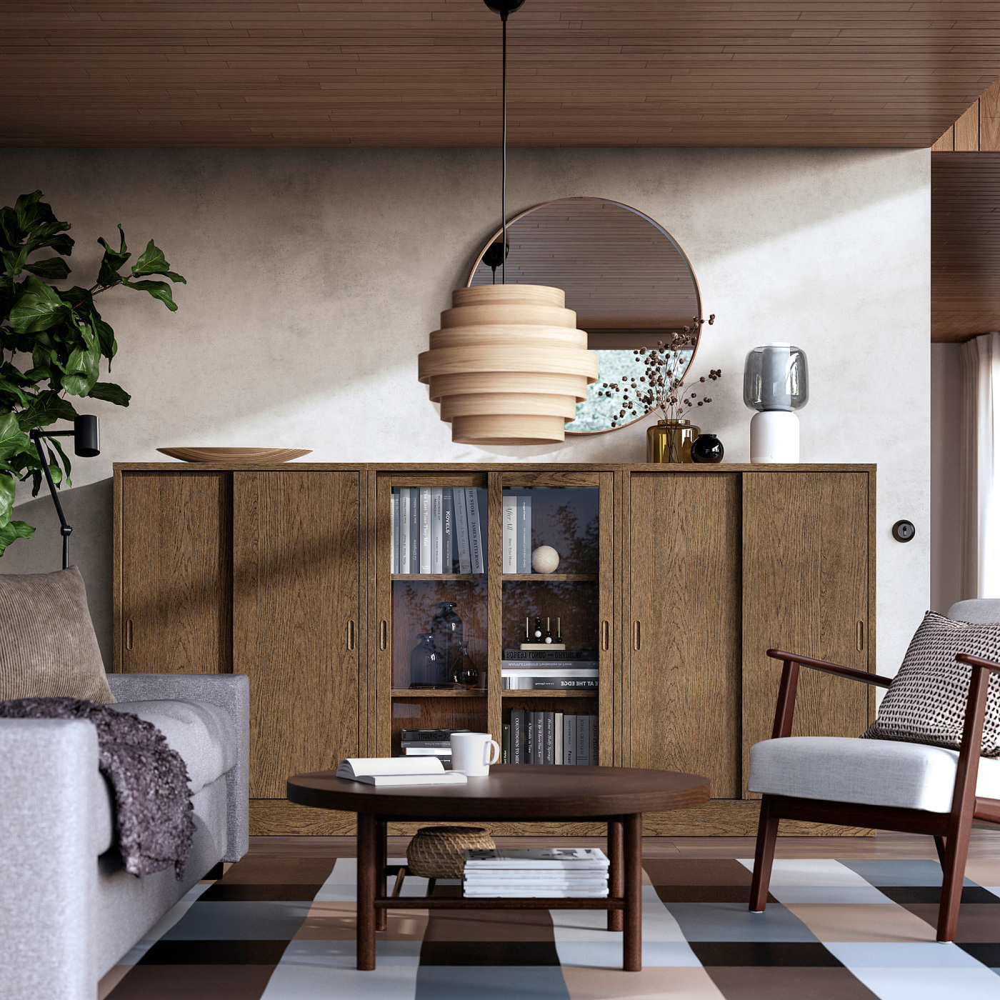TONSTAD storage combination w sliding doors brown stained oak