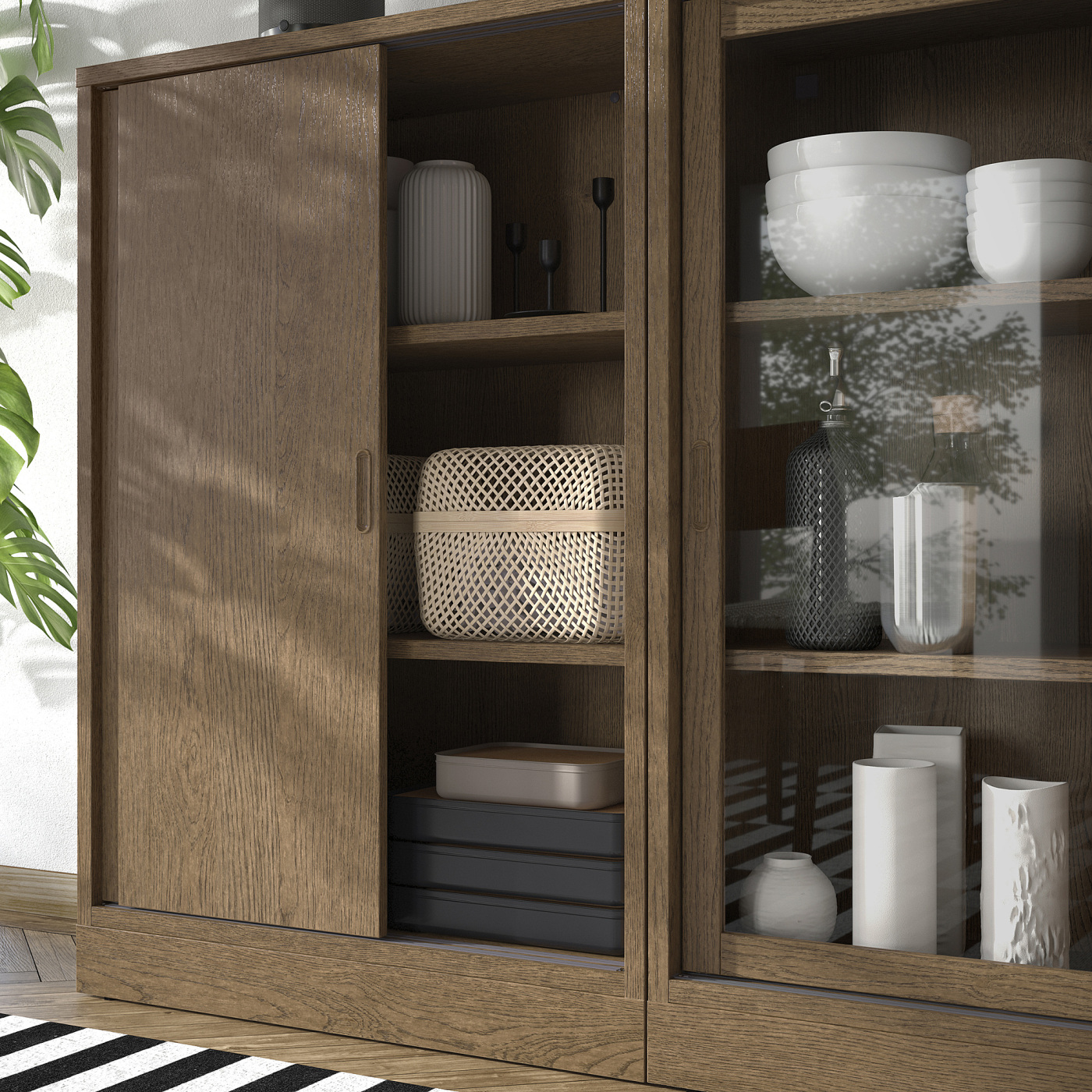TONSTAD storage combination w sliding doors brown stained oak