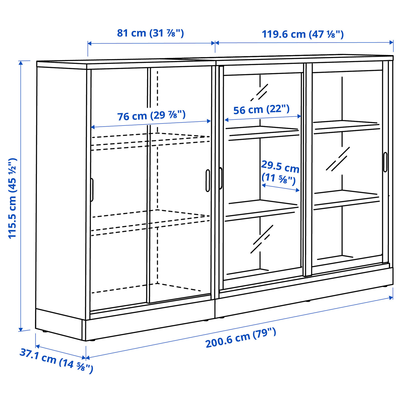 TONSTAD storage combination w sliding doors off-white/clear glass