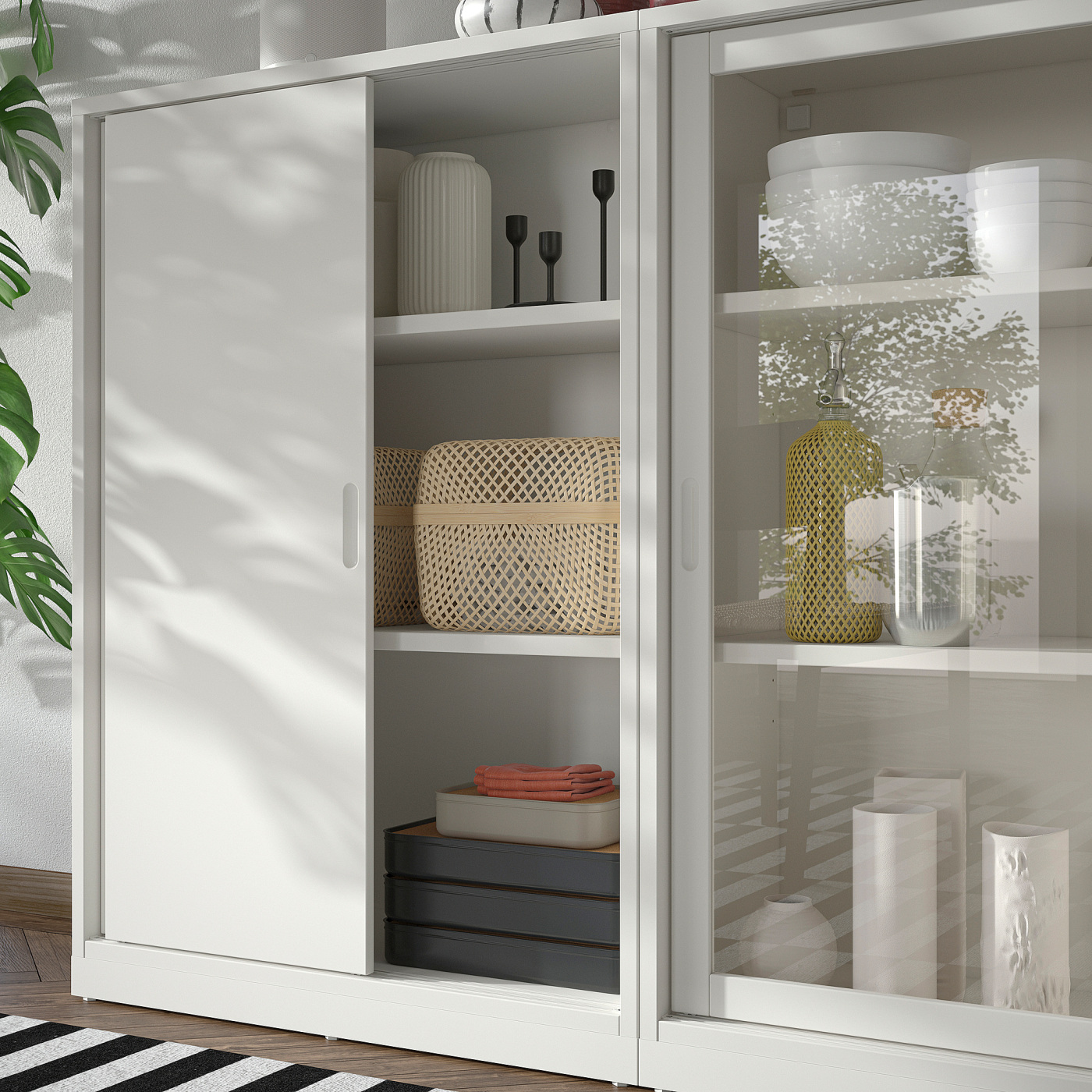 TONSTAD storage combination w sliding doors off-white/clear glass