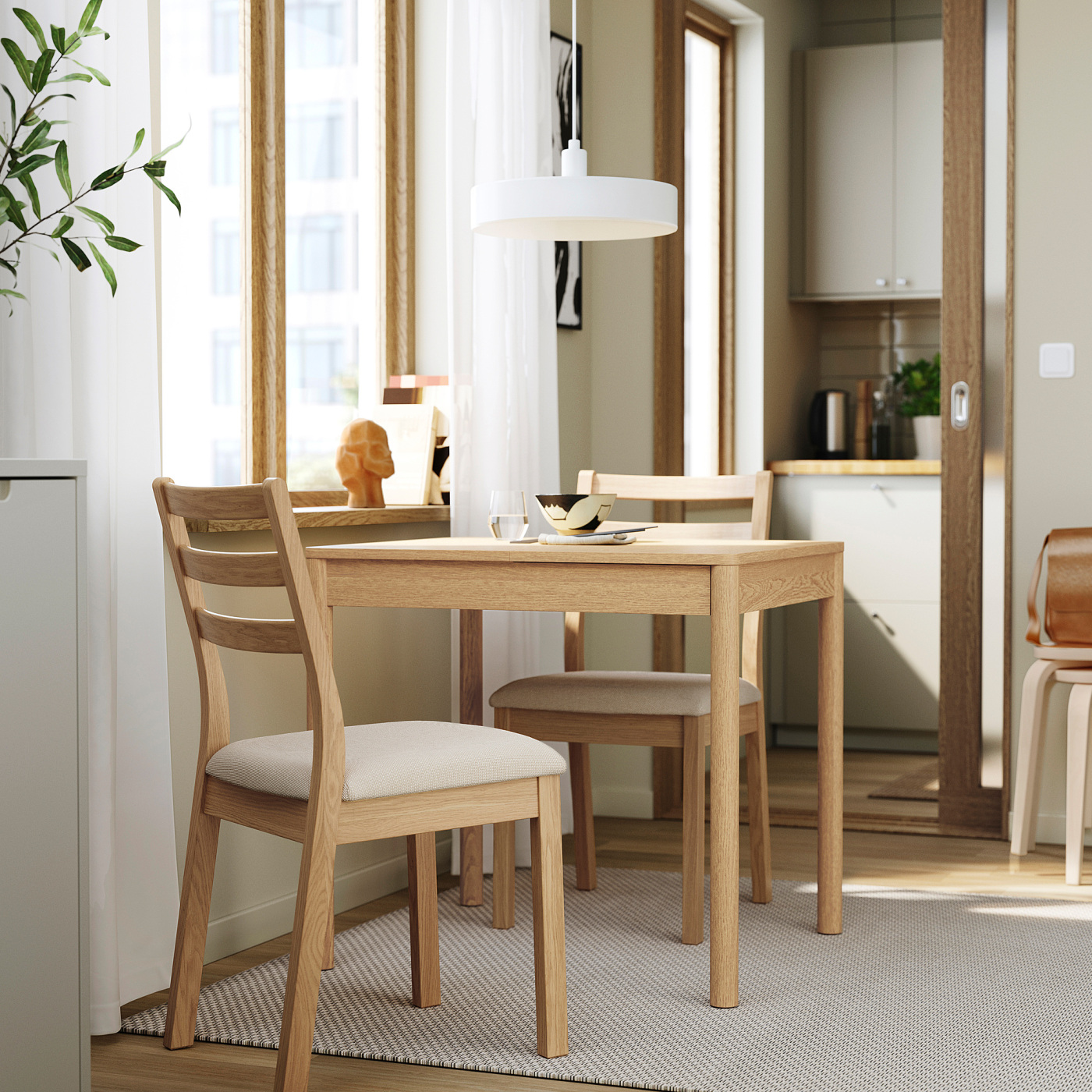 TONSTAD / TONSTAD table and 2 chairs oak veneer/oak effect