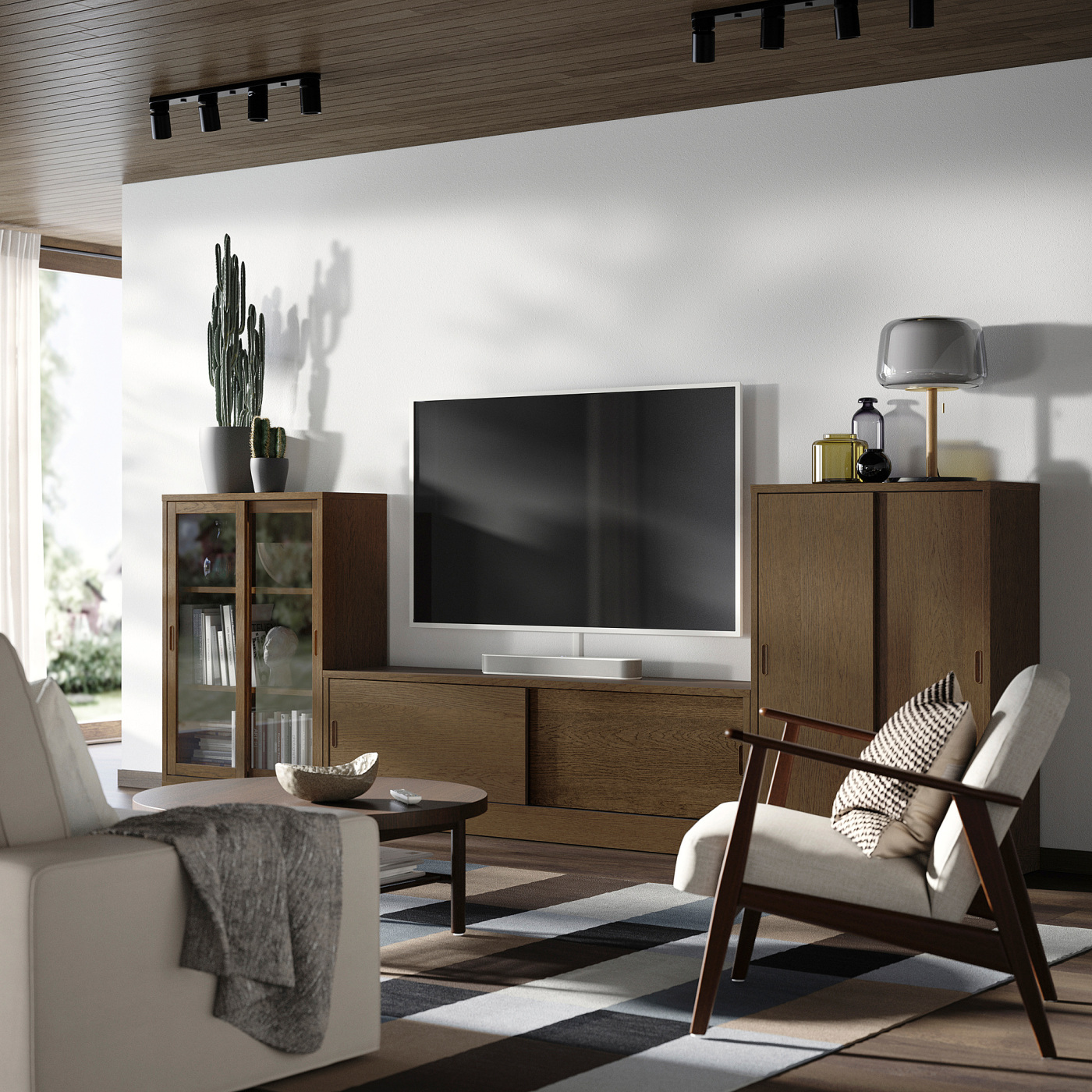 TONSTAD TV/storage comb with sliding doors brown stained oak