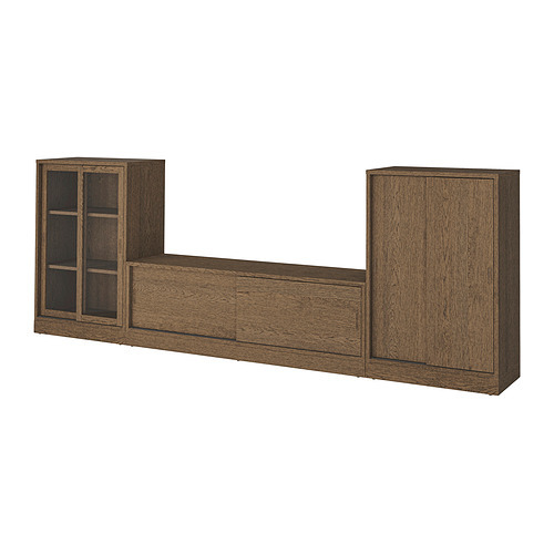 TONSTAD TV storage combination brown stained oak veneer/clear