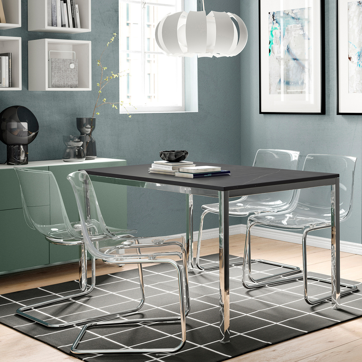 TORSBY table chrome-plated black/marble effect ceramic - IKEA