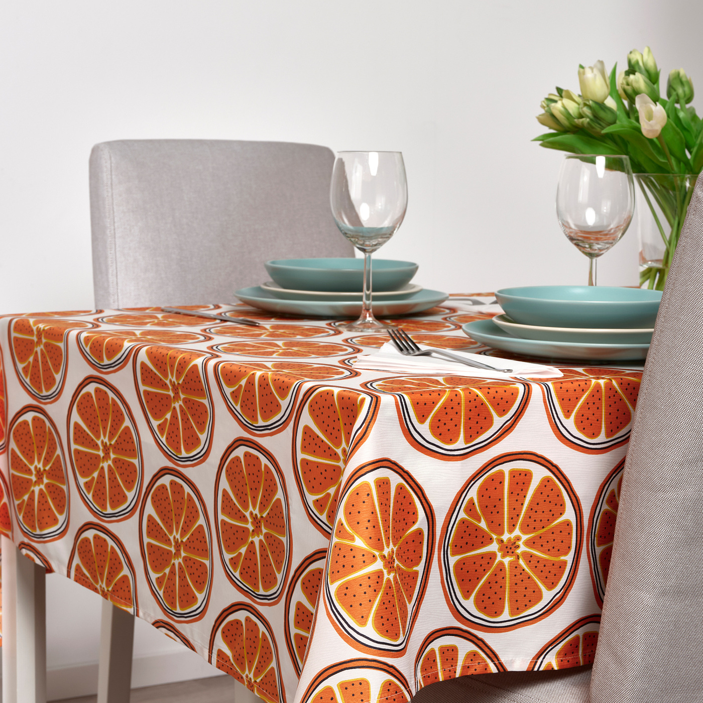 TORVFLY tablecloth patterned/off-white orange - IKEA