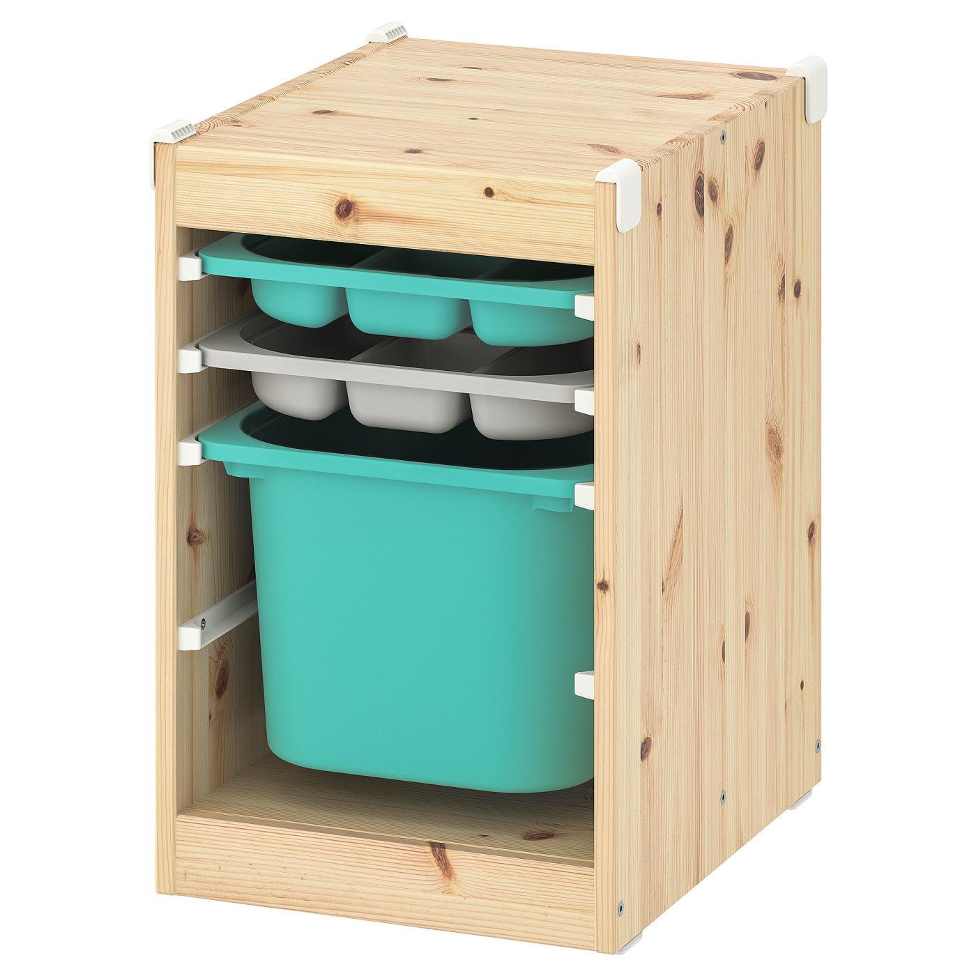 TROFAST storage combination with box/trays light white stained
