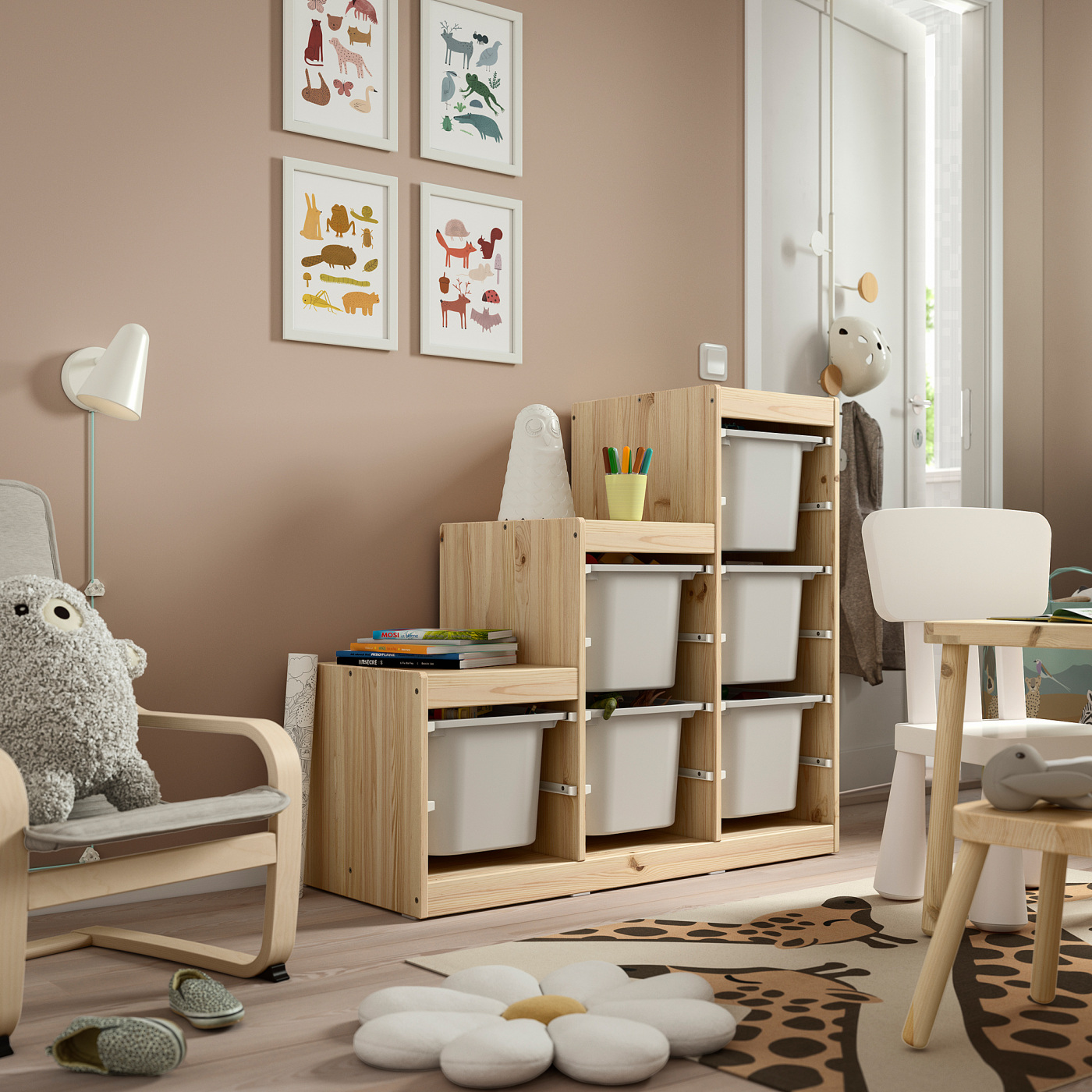 TROFAST storage combination with boxes light white stained pine