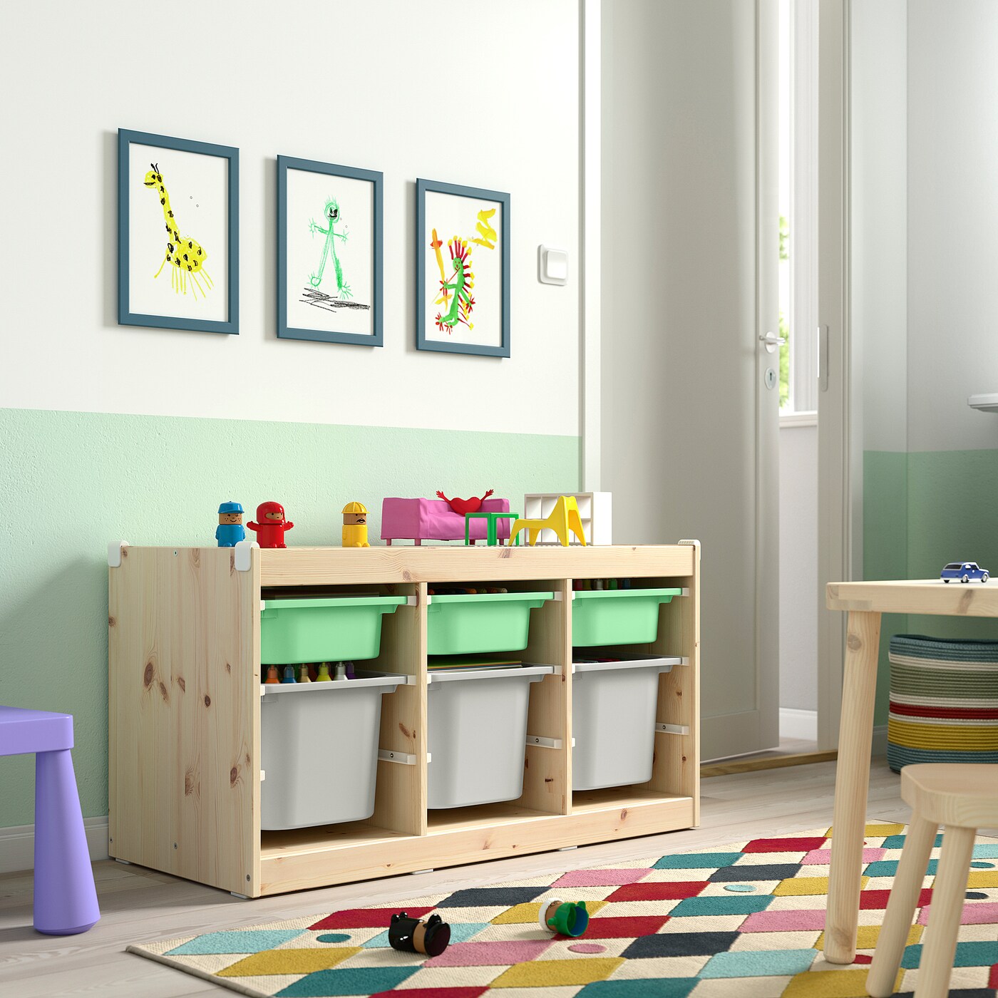 TROFAST storage combination with boxes light white stained