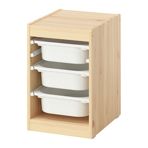 TROFAST storage combination with boxes light white stained pine