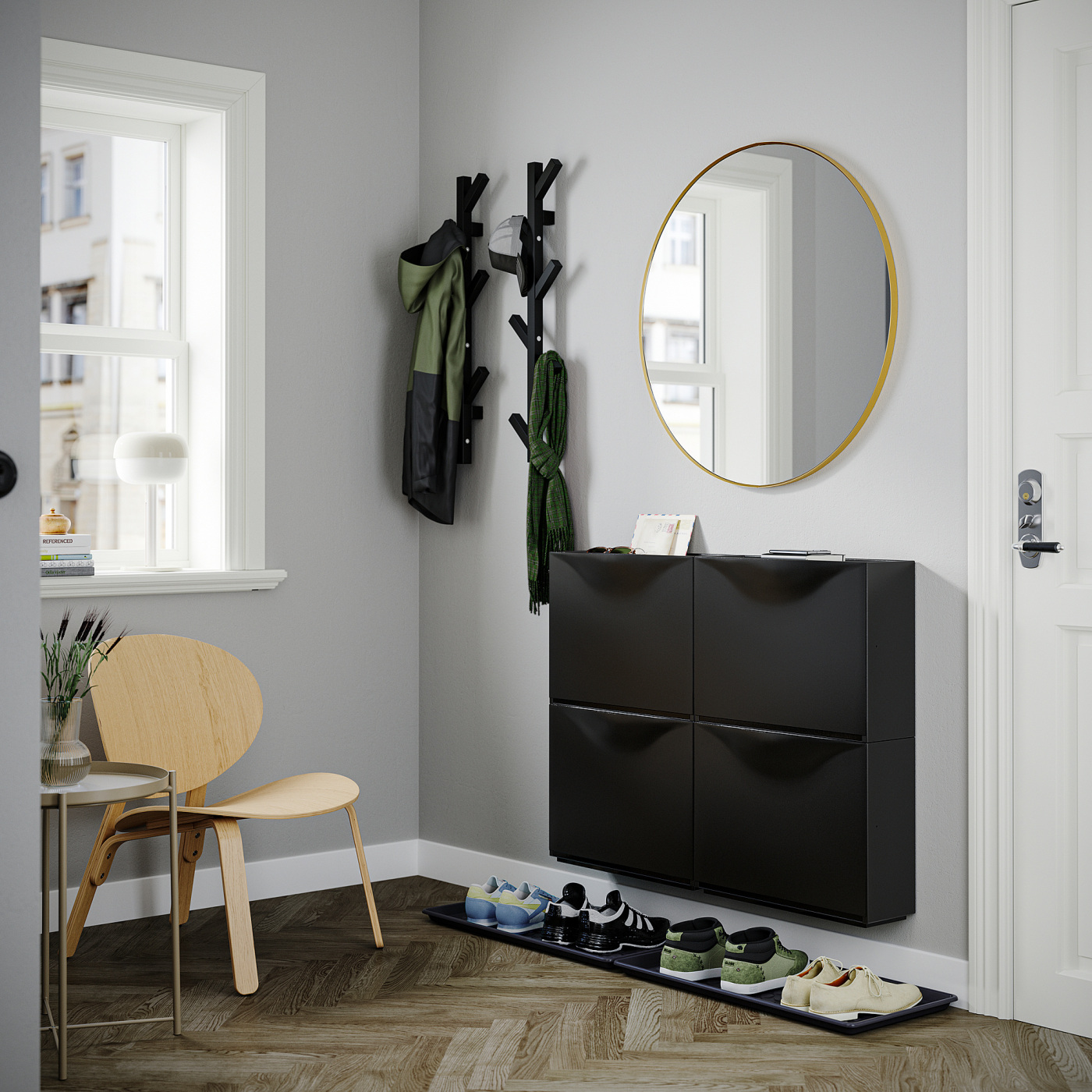 TRONES / BAGGMUCK hallway furniture, set of 6 black/grey - IKEA