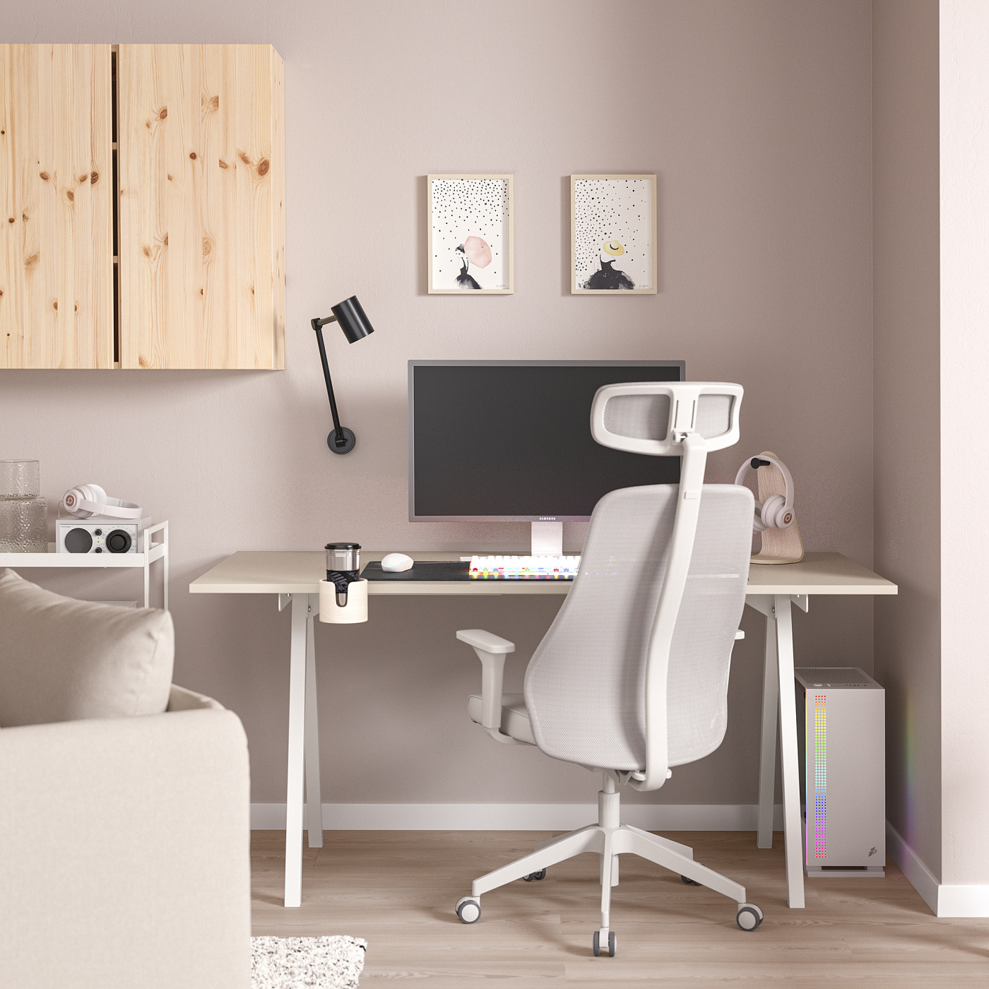 TROTTEN / MATCHSPEL desk and chair beige/white light grey - IKEA