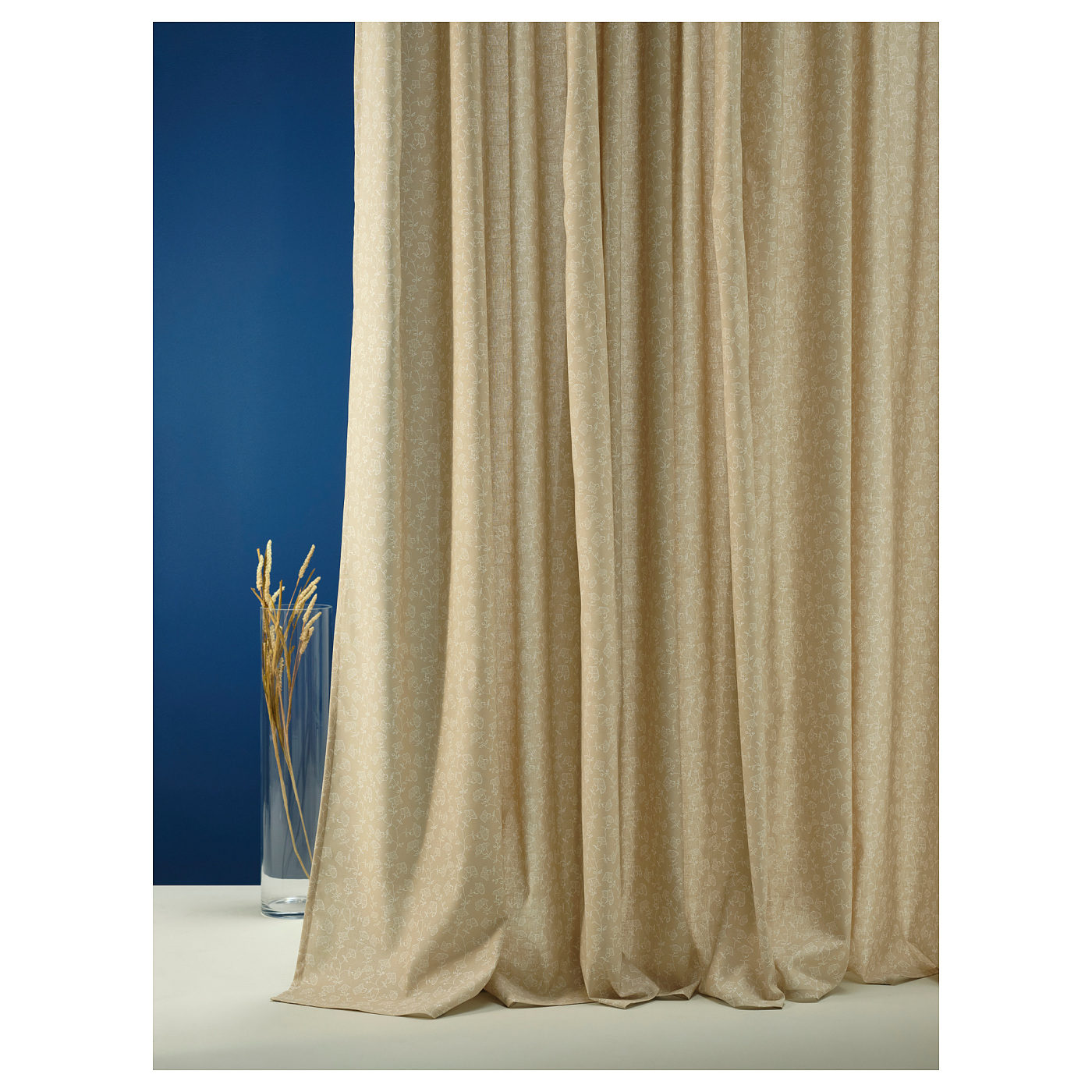 TRYSTÄVMAL curtains, 1 pair beige/white/floral pattern with