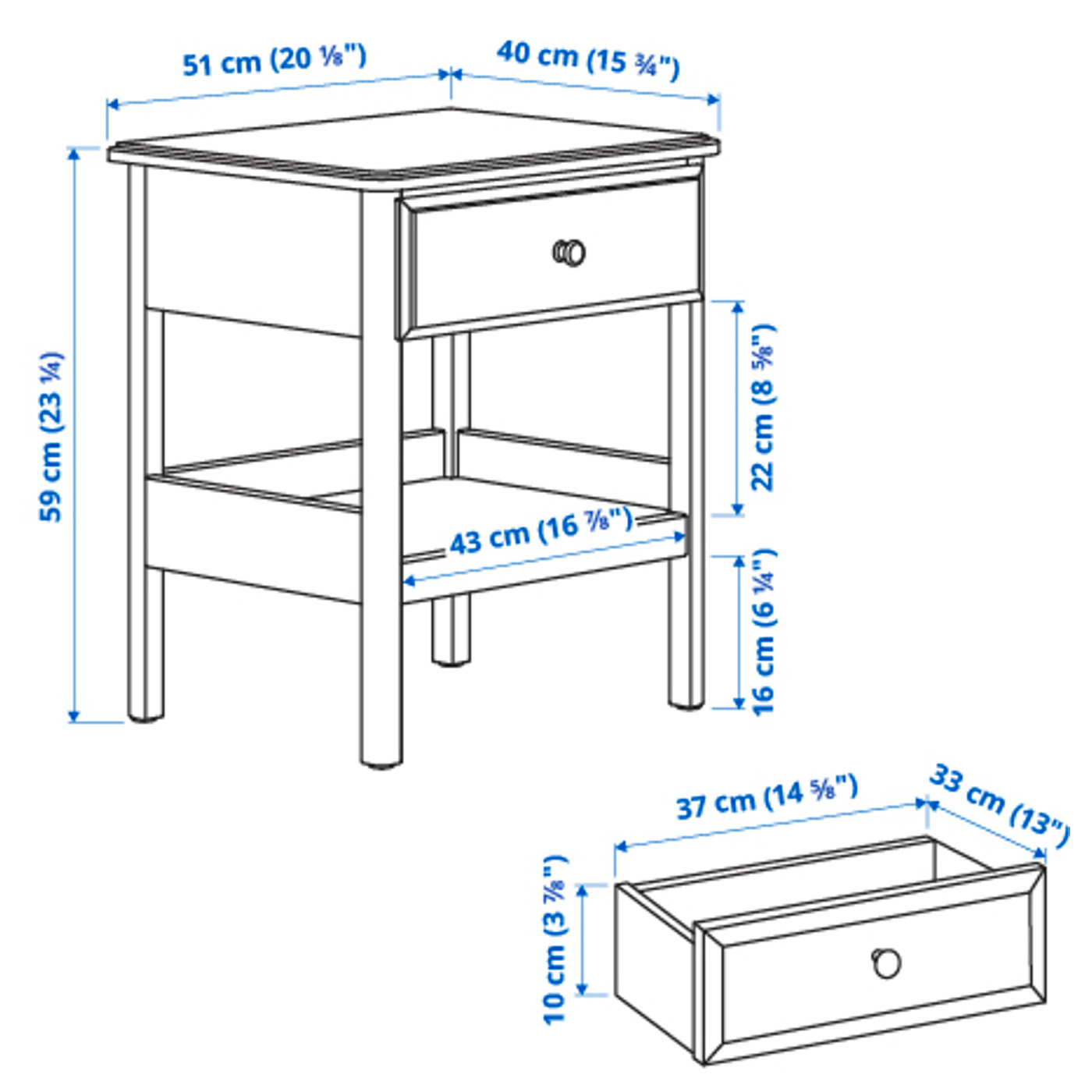 IKEA TYSSEDAL サイドテーブル 51x40 cm ティッセダール TYSSEDAL bedside table white - IKEA