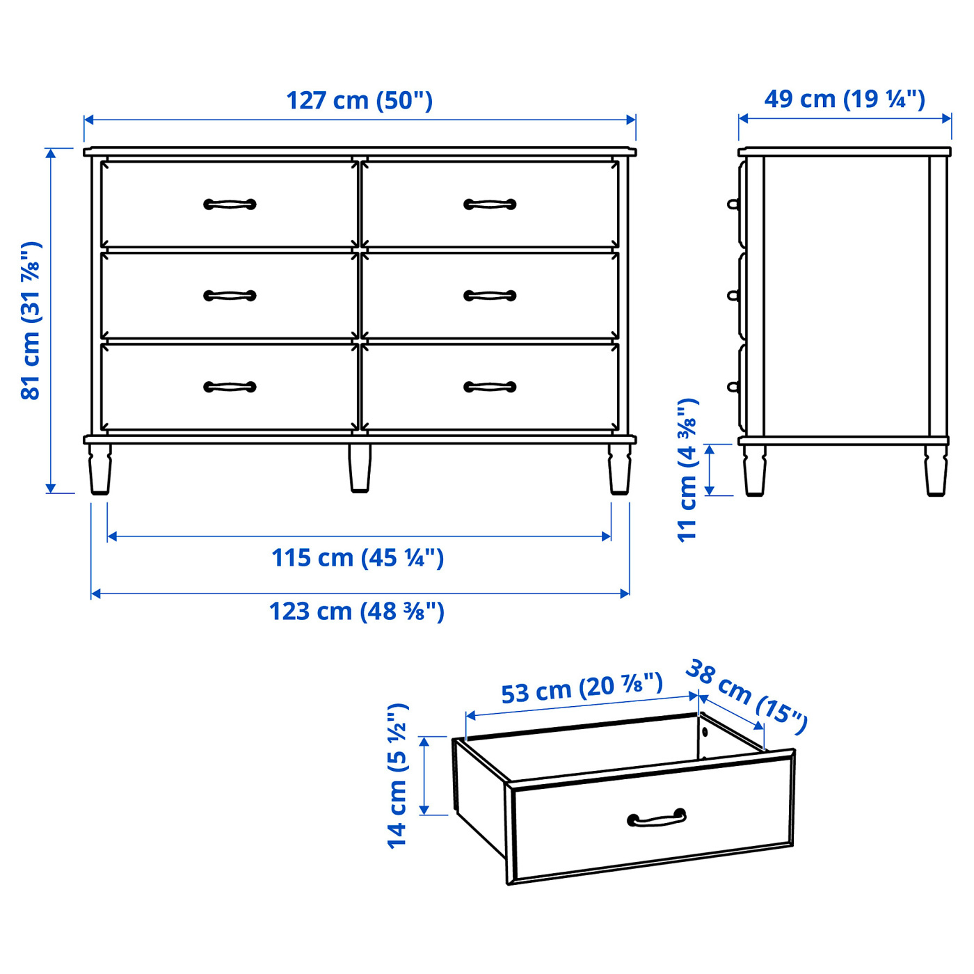 TYSSEDAL chest of 6 drawers white - IKEA