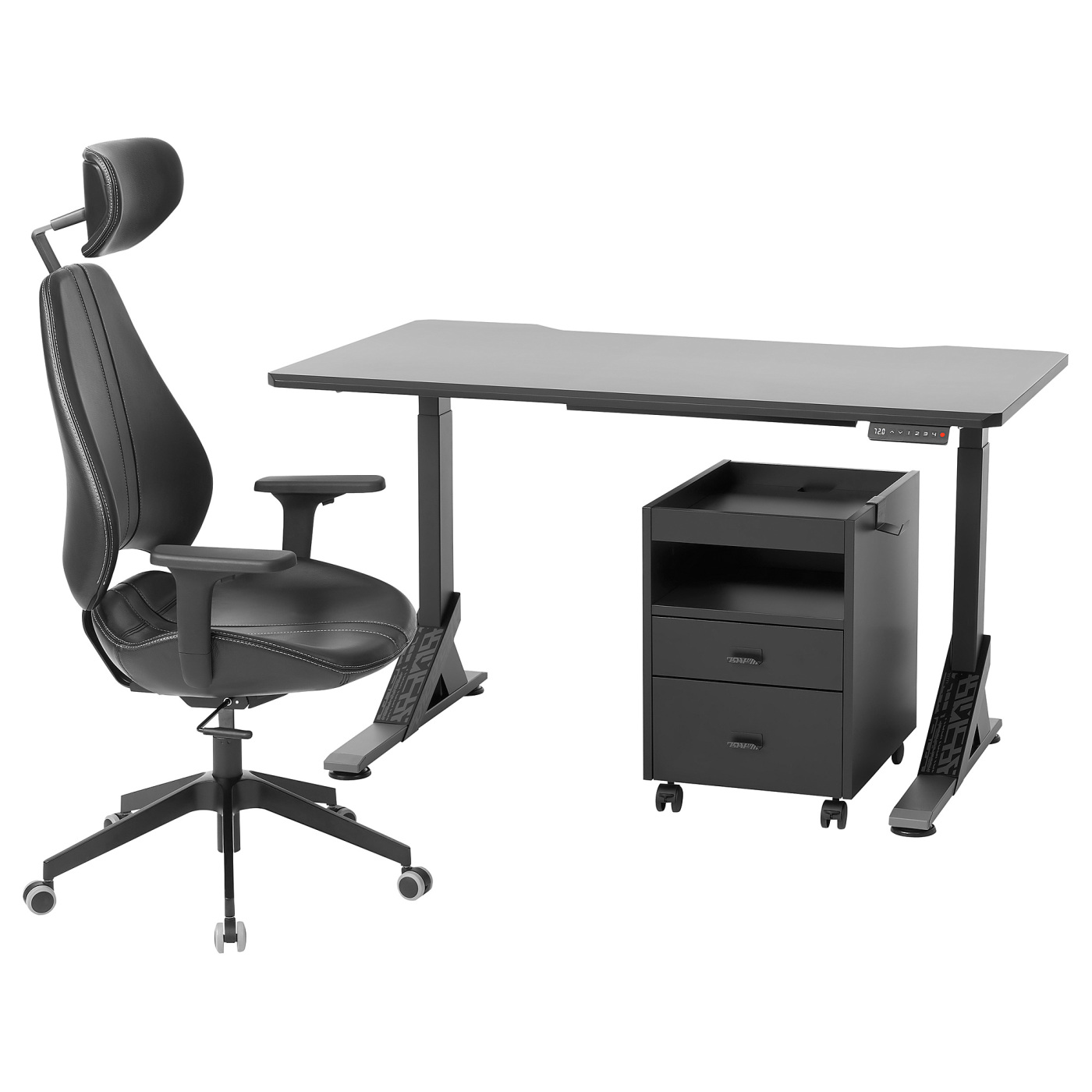 UPPSPEL / GRUPPSPEL desk, chair and drawer unit black/Grann black