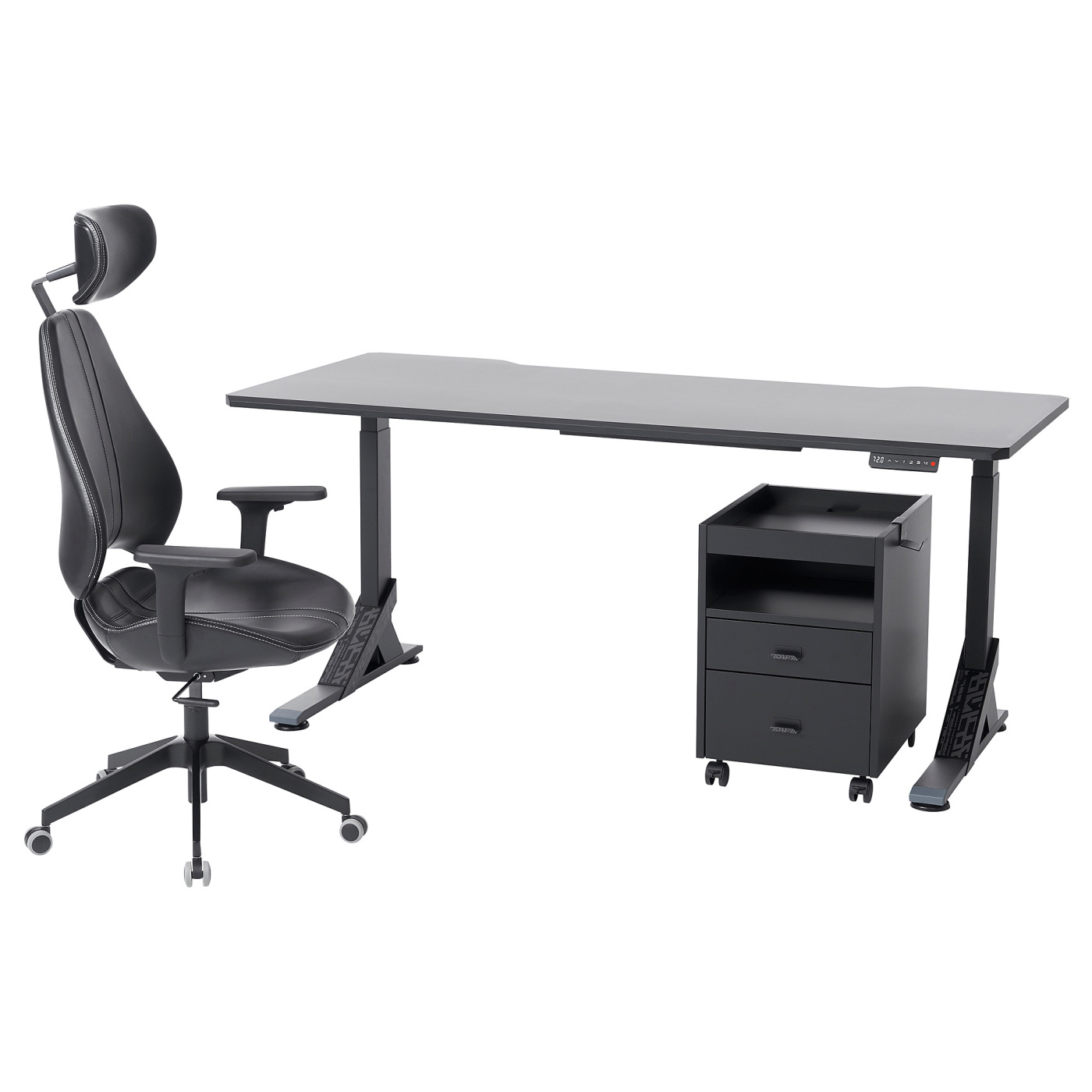 UPPSPEL / GRUPPSPEL desk, chair and drawer unit black/Grann black