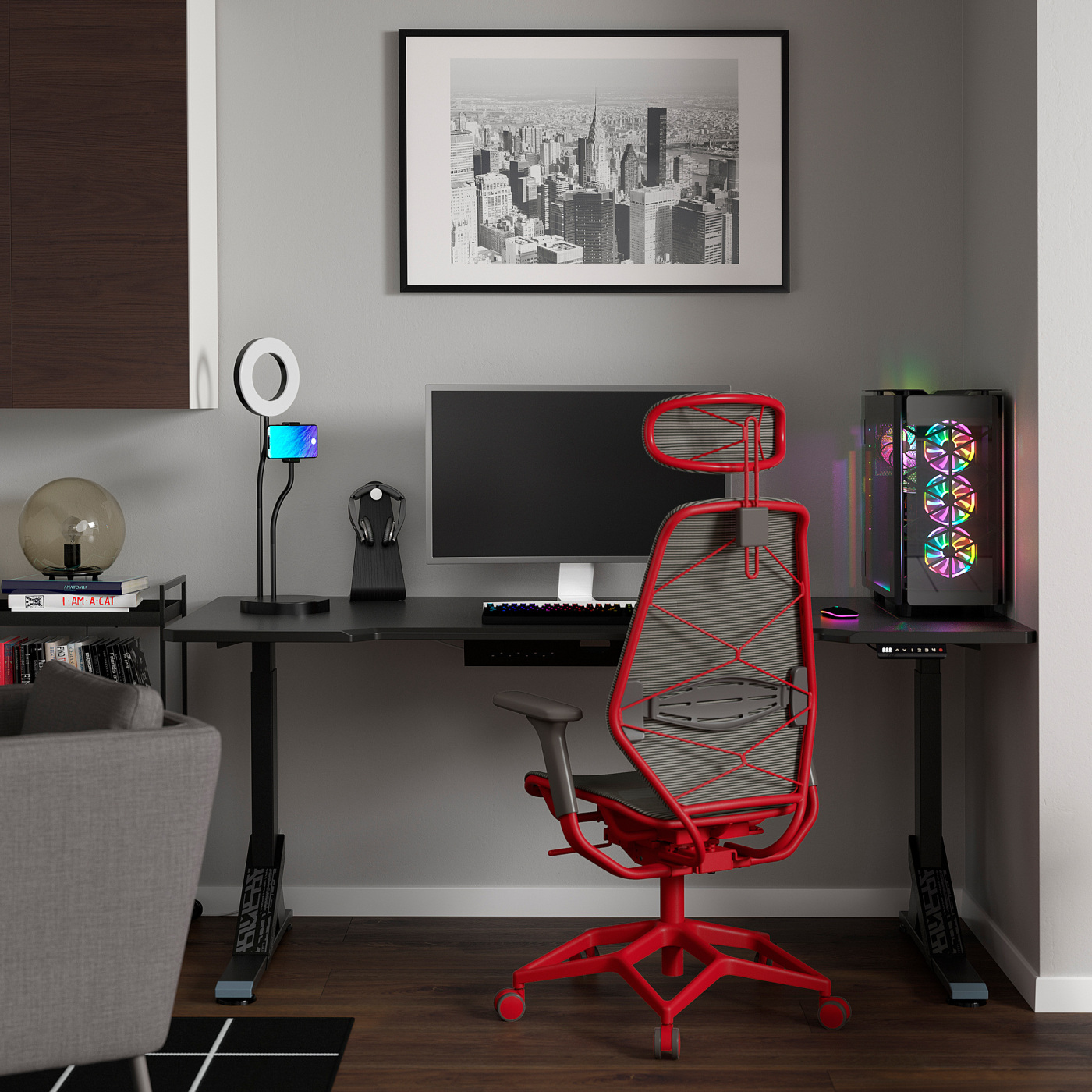 UPPSPEL / STYRSPEL gaming desk and chair black grey/red - IKEA