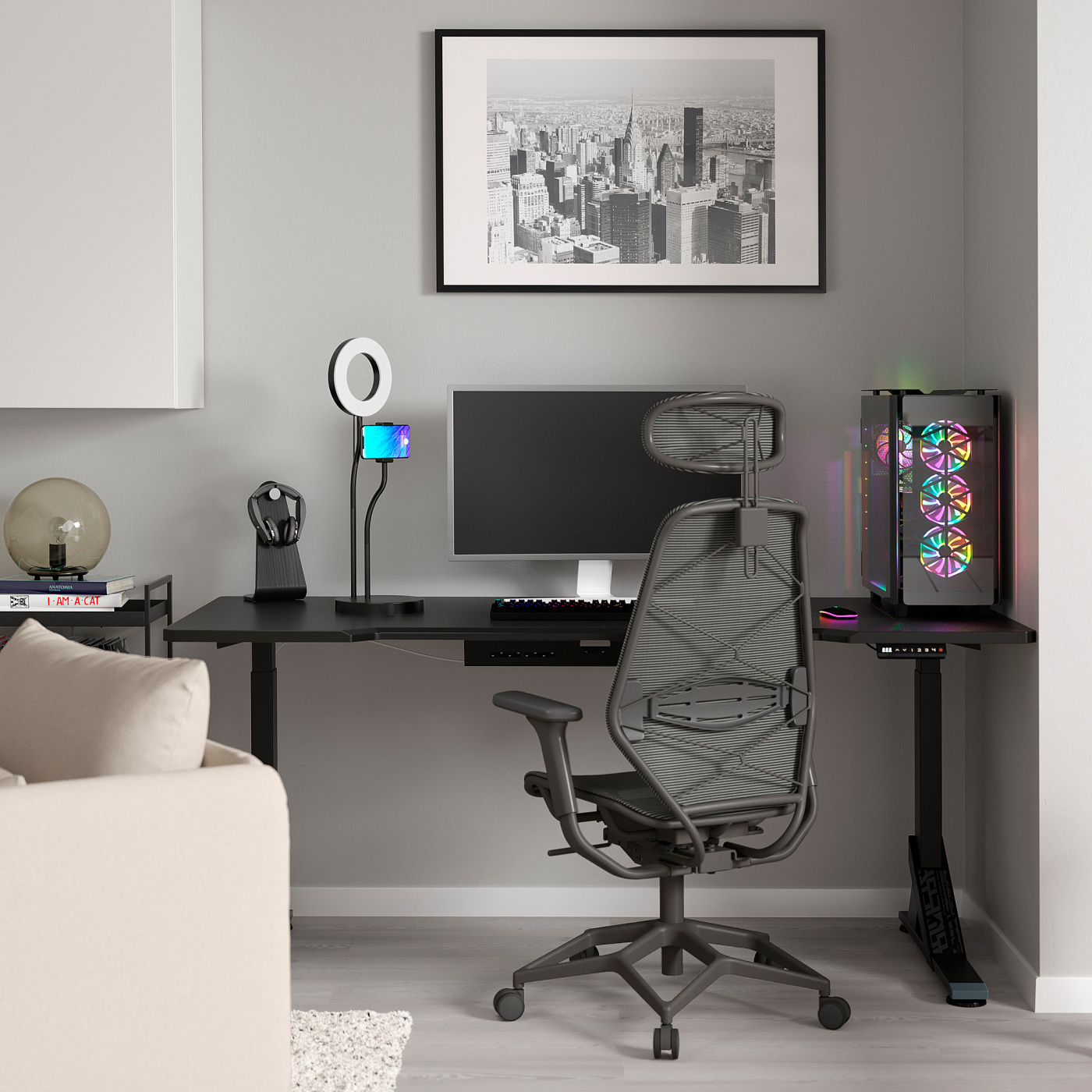 UPPSPEL / STYRSPEL gaming desk and chair black/grey - IKEA