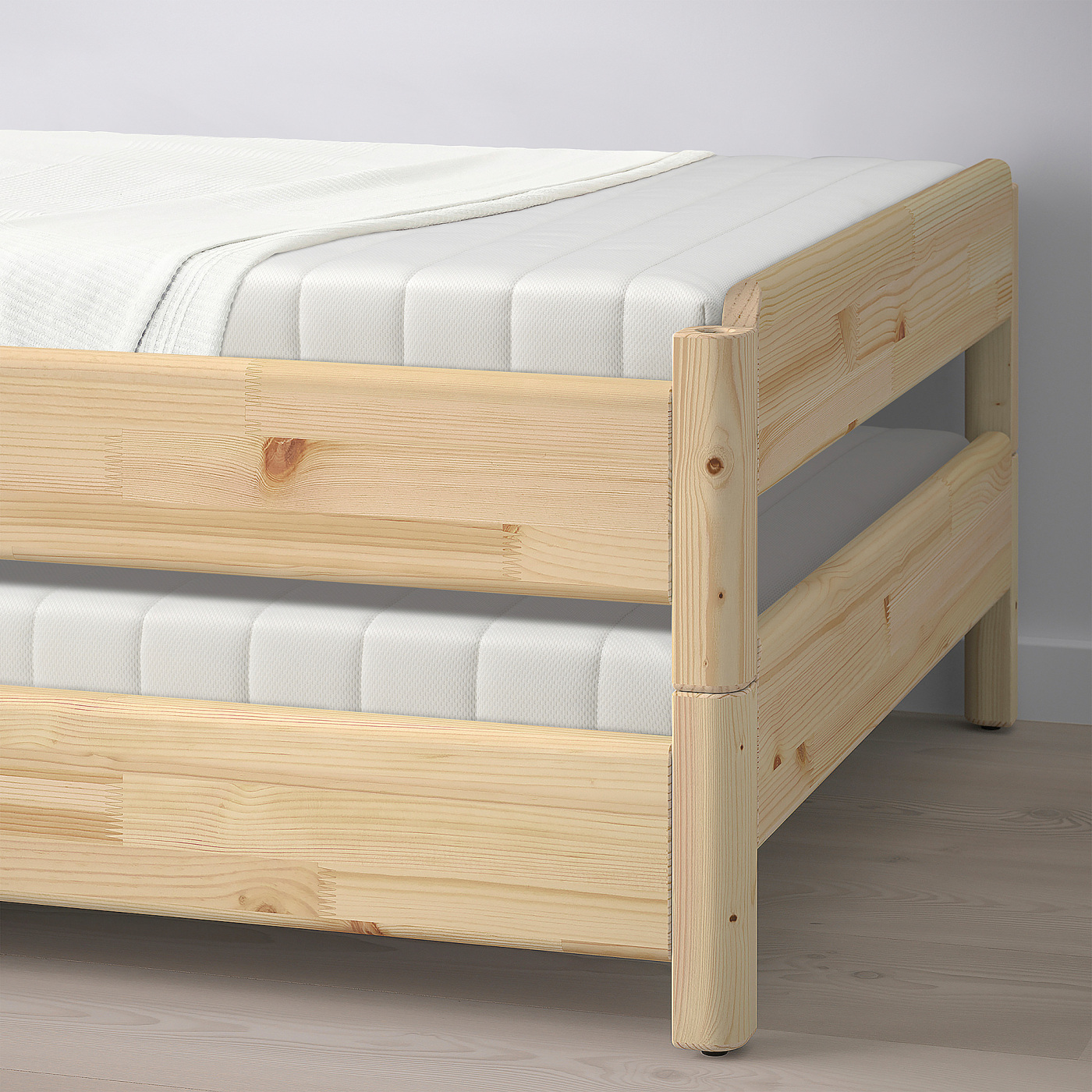 UTÅKER stackable bed with 2 mattresses pine/Ånnfjället super firm