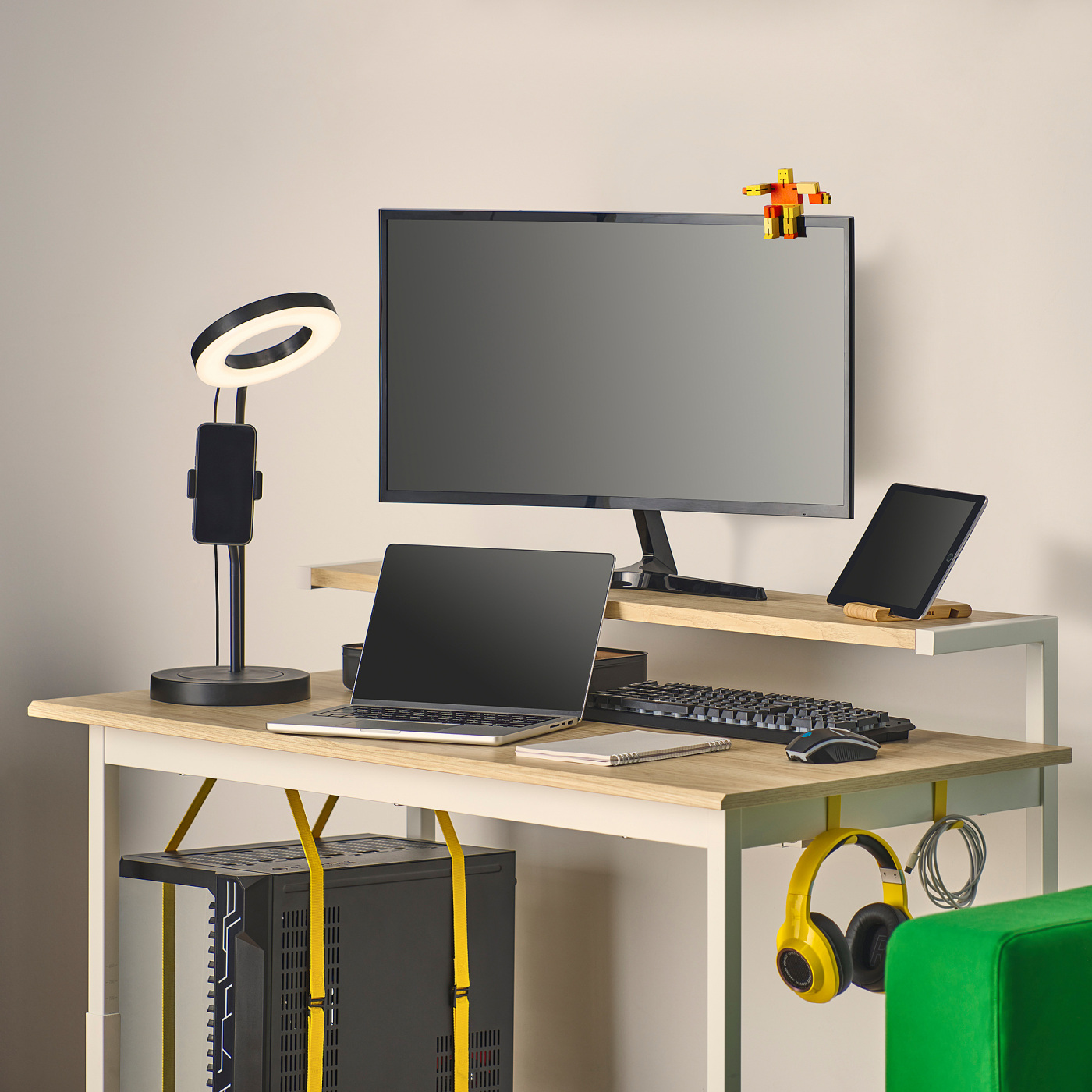 UTVISNING gaming desk with shelf ash effect/white - IKEA