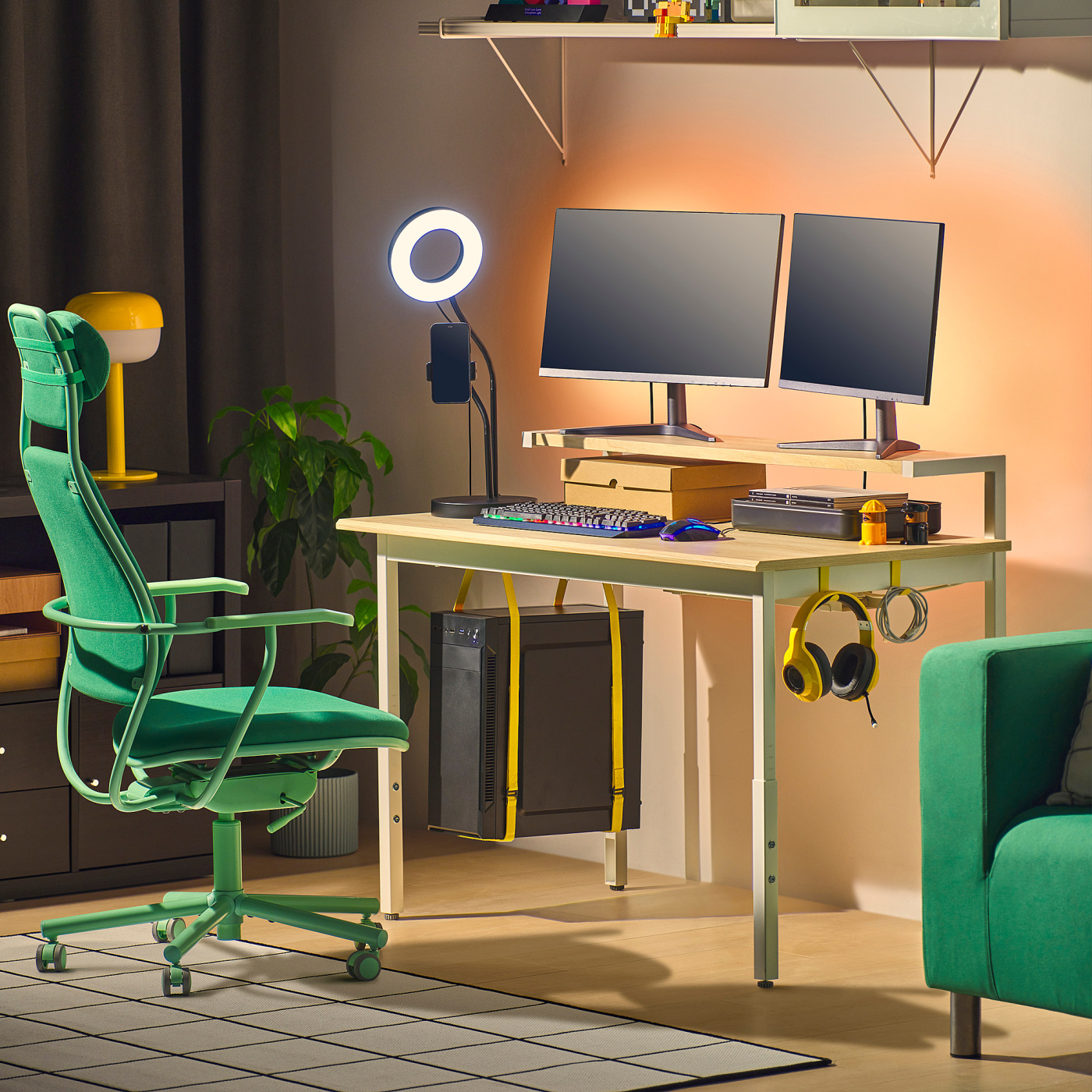 UTVISNING gaming desk with shelf ash effect/white - IKEA