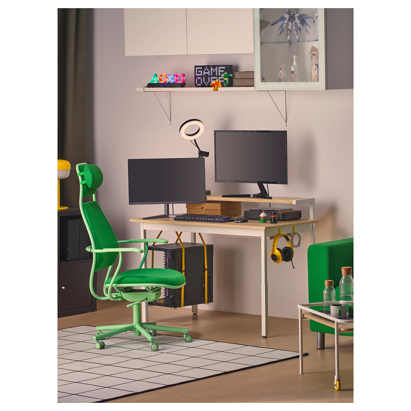 UTVISNING gaming desk with shelf ash effect/white - IKEA