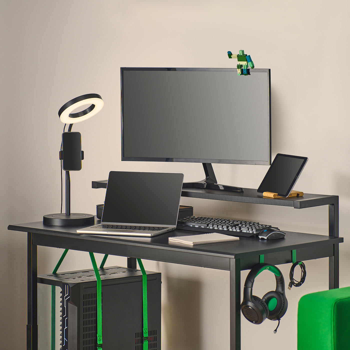 UTVISNING gaming desk with shelf black - IKEA