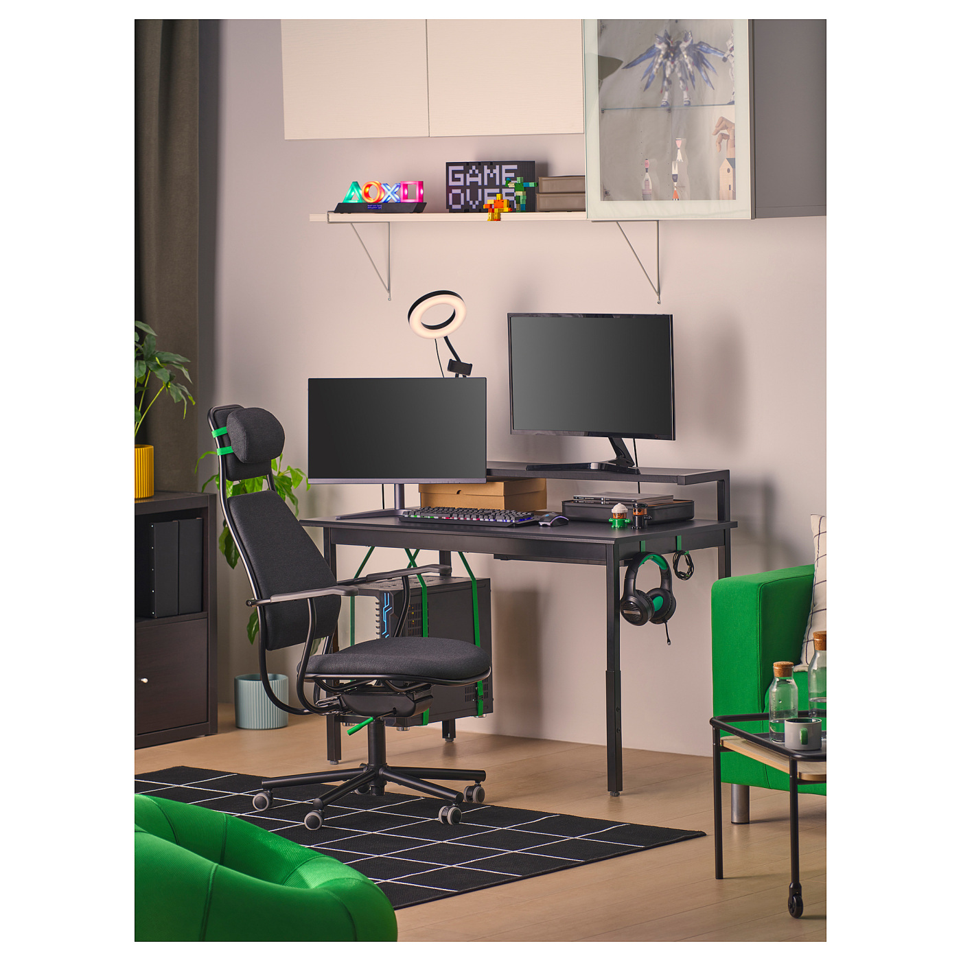 UTVISNING gaming desk with shelf black - IKEA
