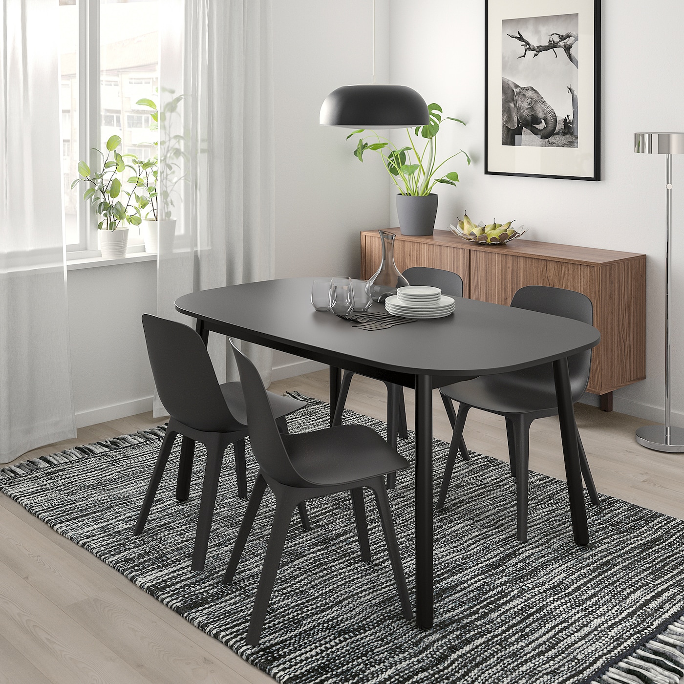 VEDBO / ODGER table and 4 chairs black/anthracite - IKEA