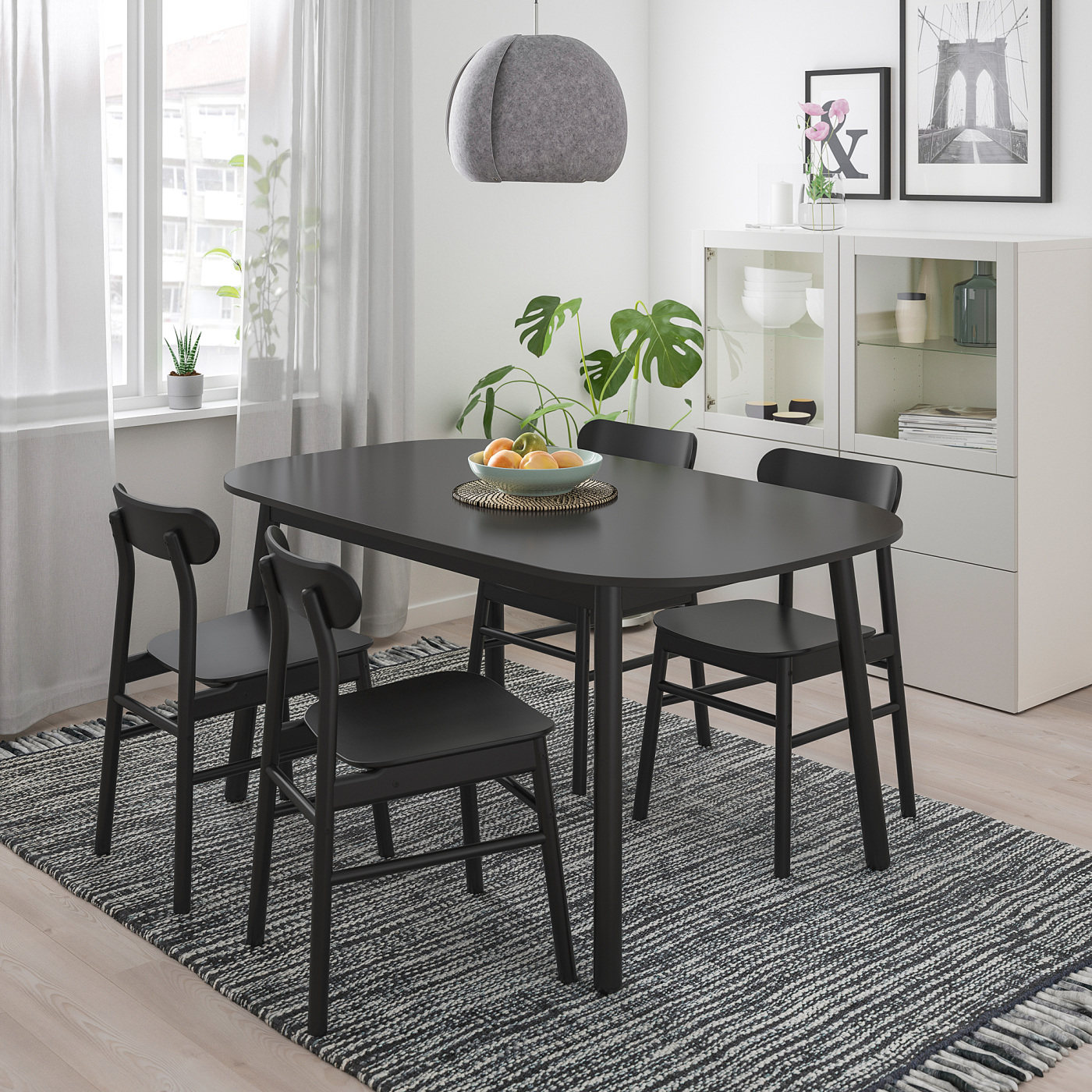 VEDBO / RÖNNINGE table and 4 chairs black/black - IKEA