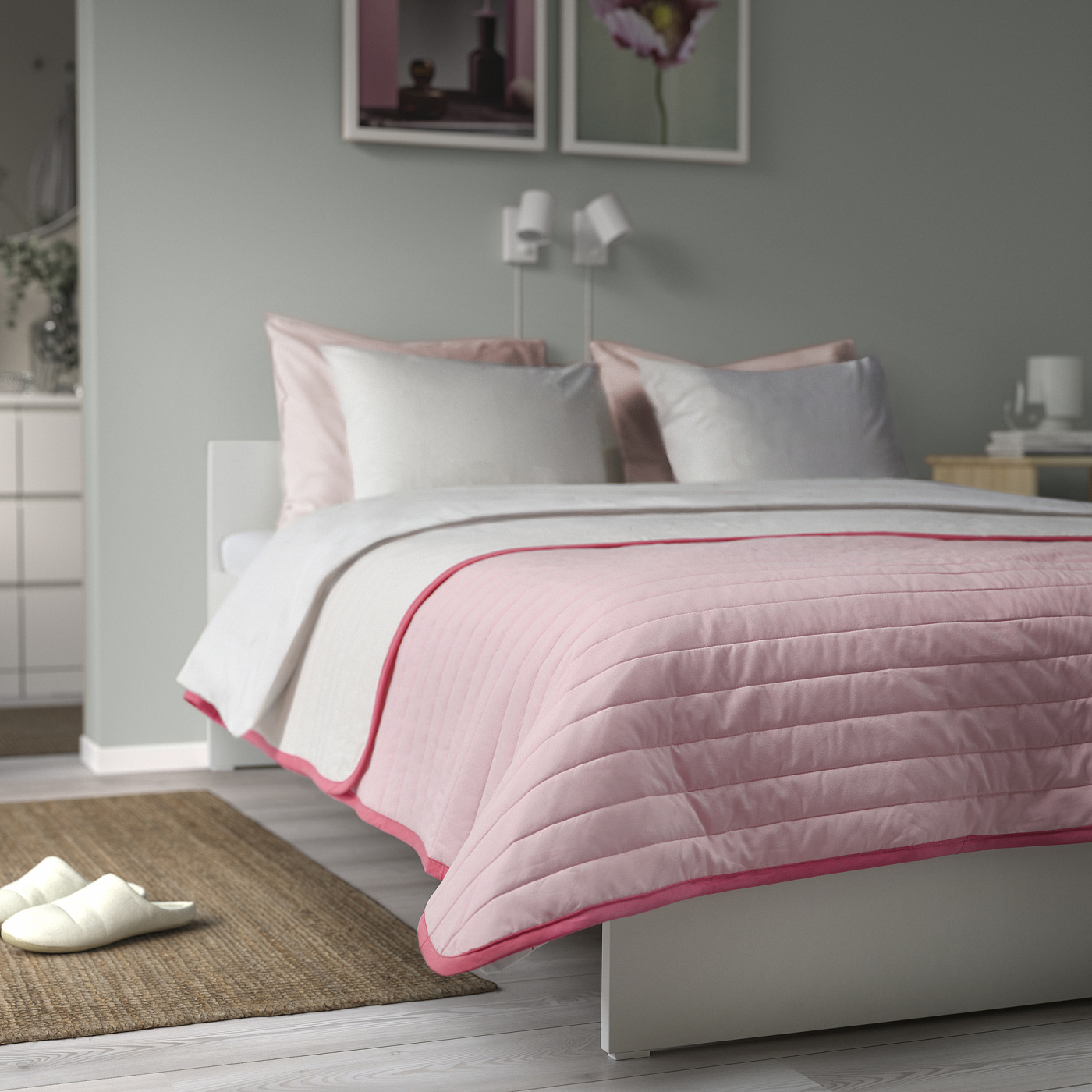 4/14以降の発送　イケア　イダナス　セミダブル　ベッドフレーム ピンク VETEJORDFLY bedspread pink/white - IKEA
