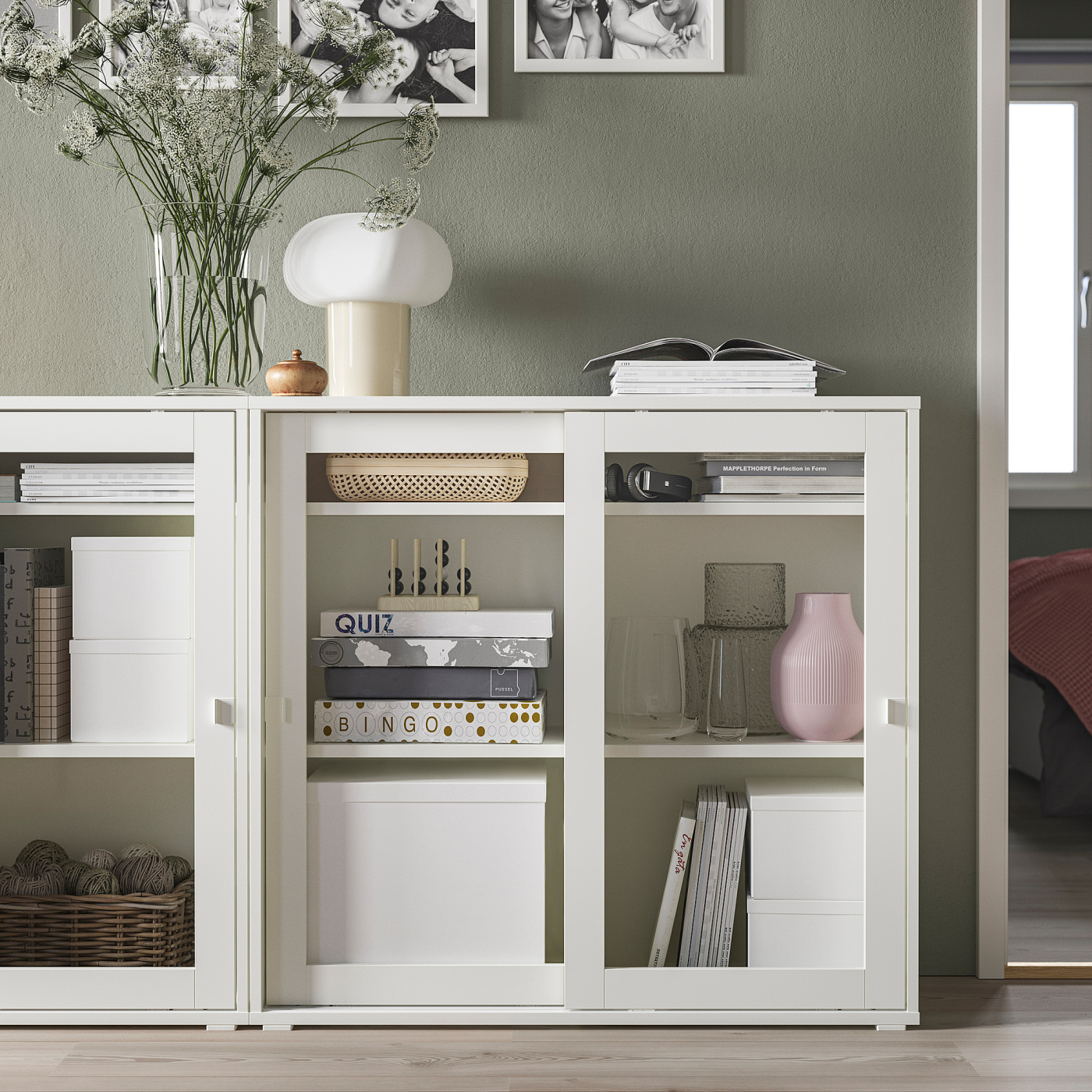 VIHALS cabinet with sliding glass doors white - IKEA