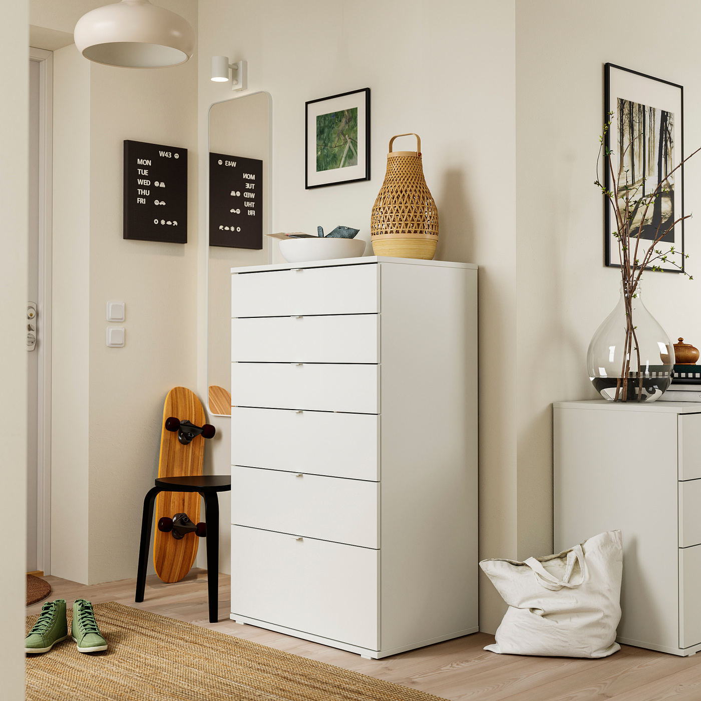 プリンセスシリーズドロワーズシェルフW60xH120cmホワイト 引き出し付き VIHALS chest of 6 drawers white/anchor/unlock-function - IKEA