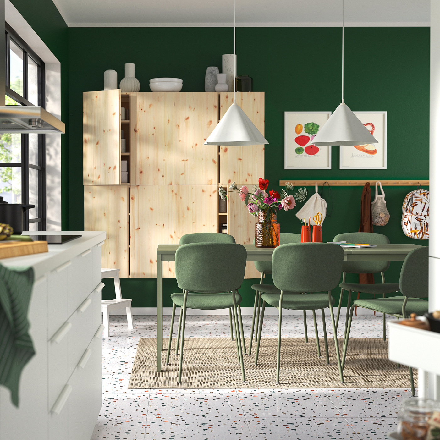 IKEA VIHALS 伸長式テーブル 緑 120/180×74 cm VIHALS extendable table green - IKEA