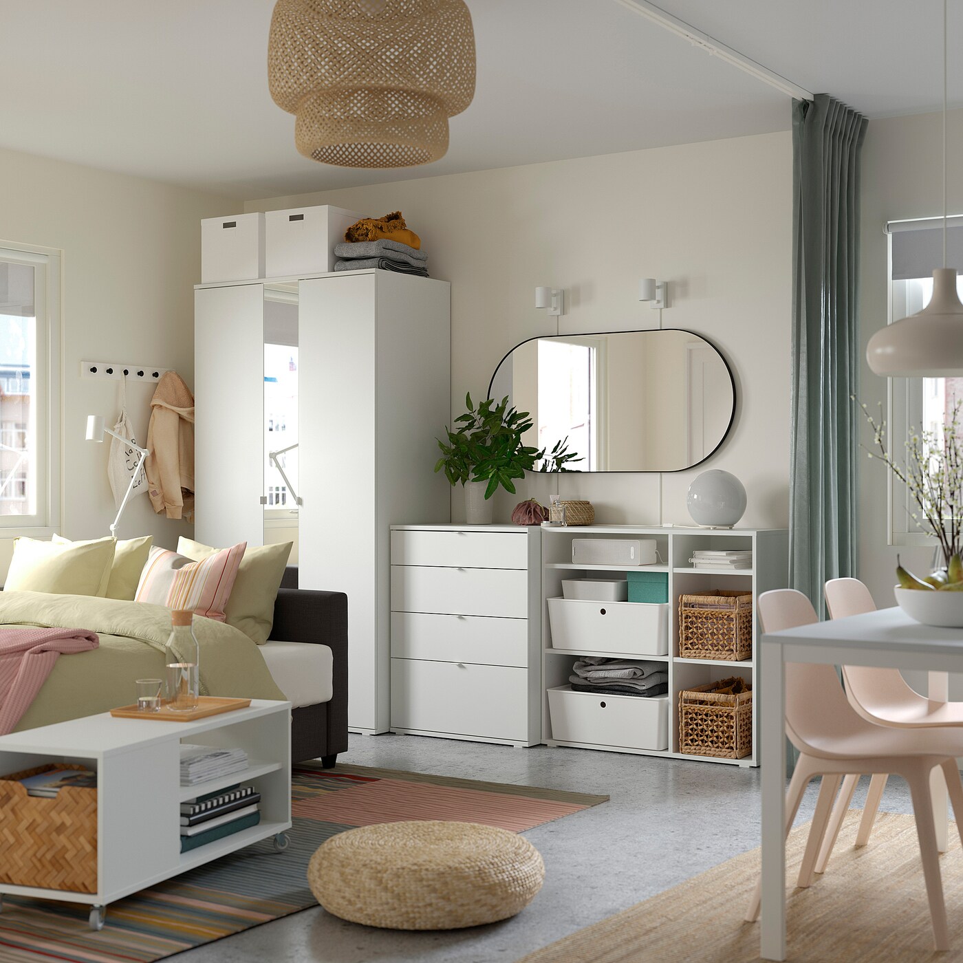 VIHALS wardrobe combination white/mirror glass - IKEA