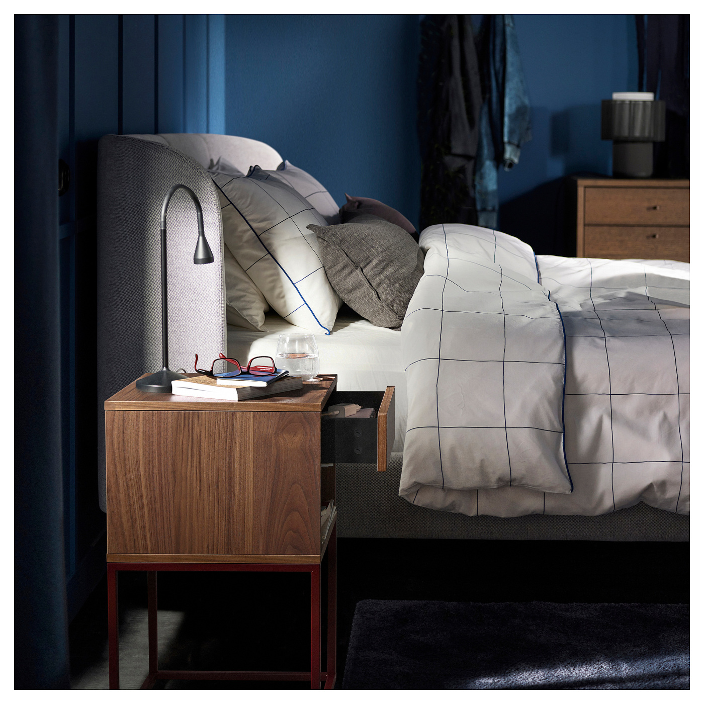VIKHAMMER bedside table walnut veneer - IKEA
