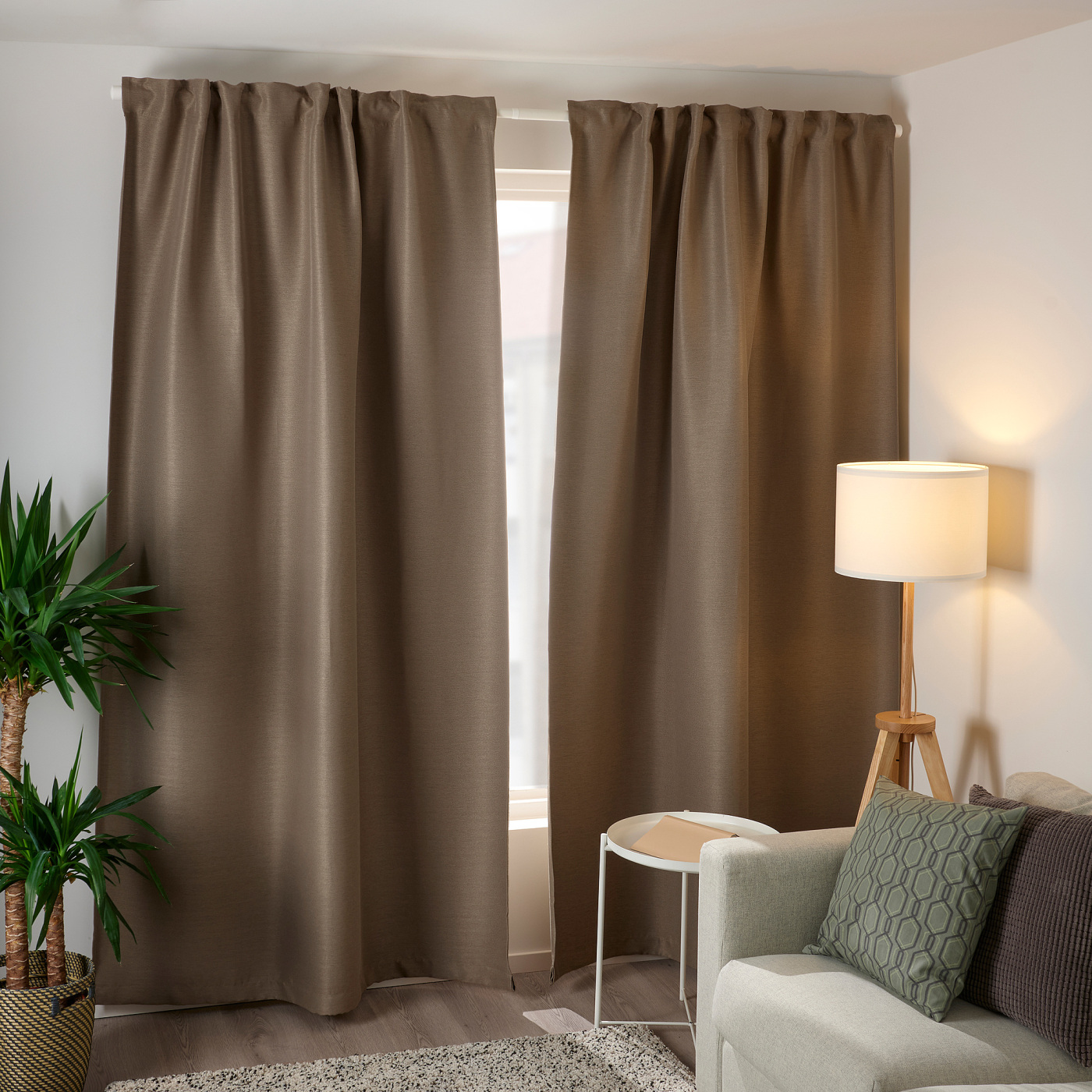VILBORG room darkening curtains, 1 pair dark grey-beige/with