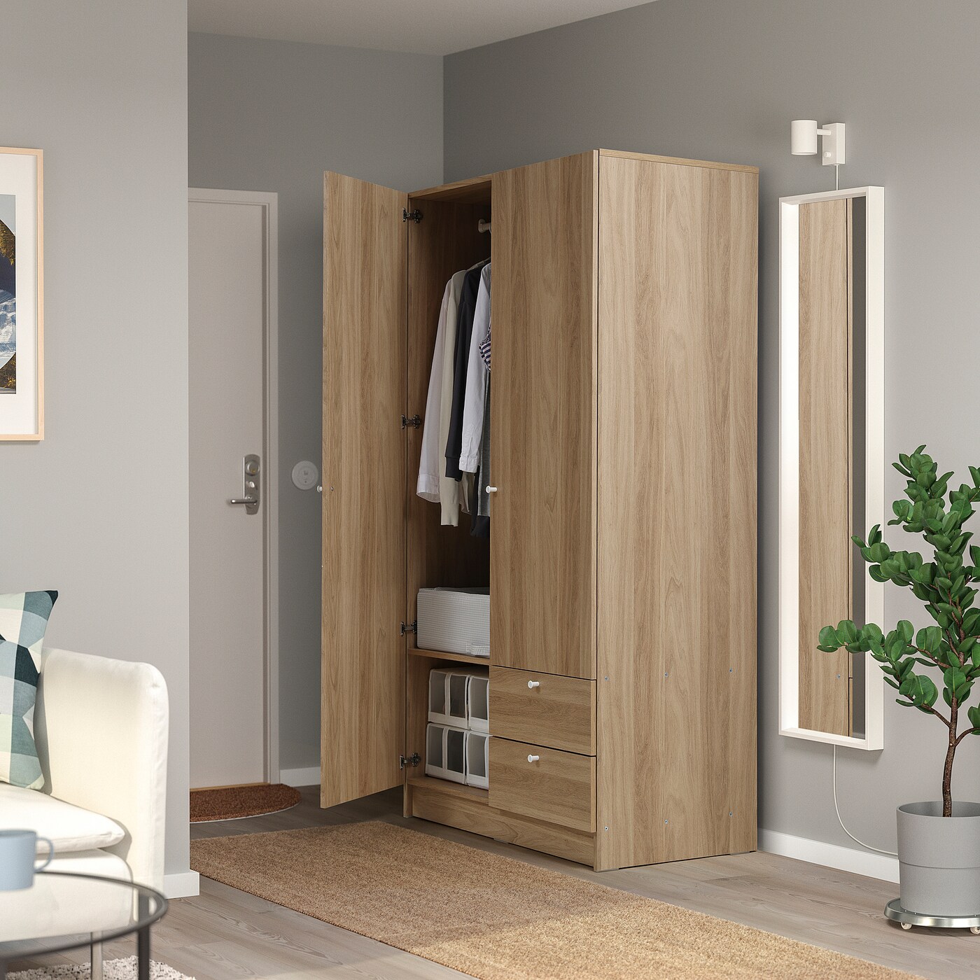 VILHATTEN wardrobe with 2 doors and 2 drawers oak effect - IKEA