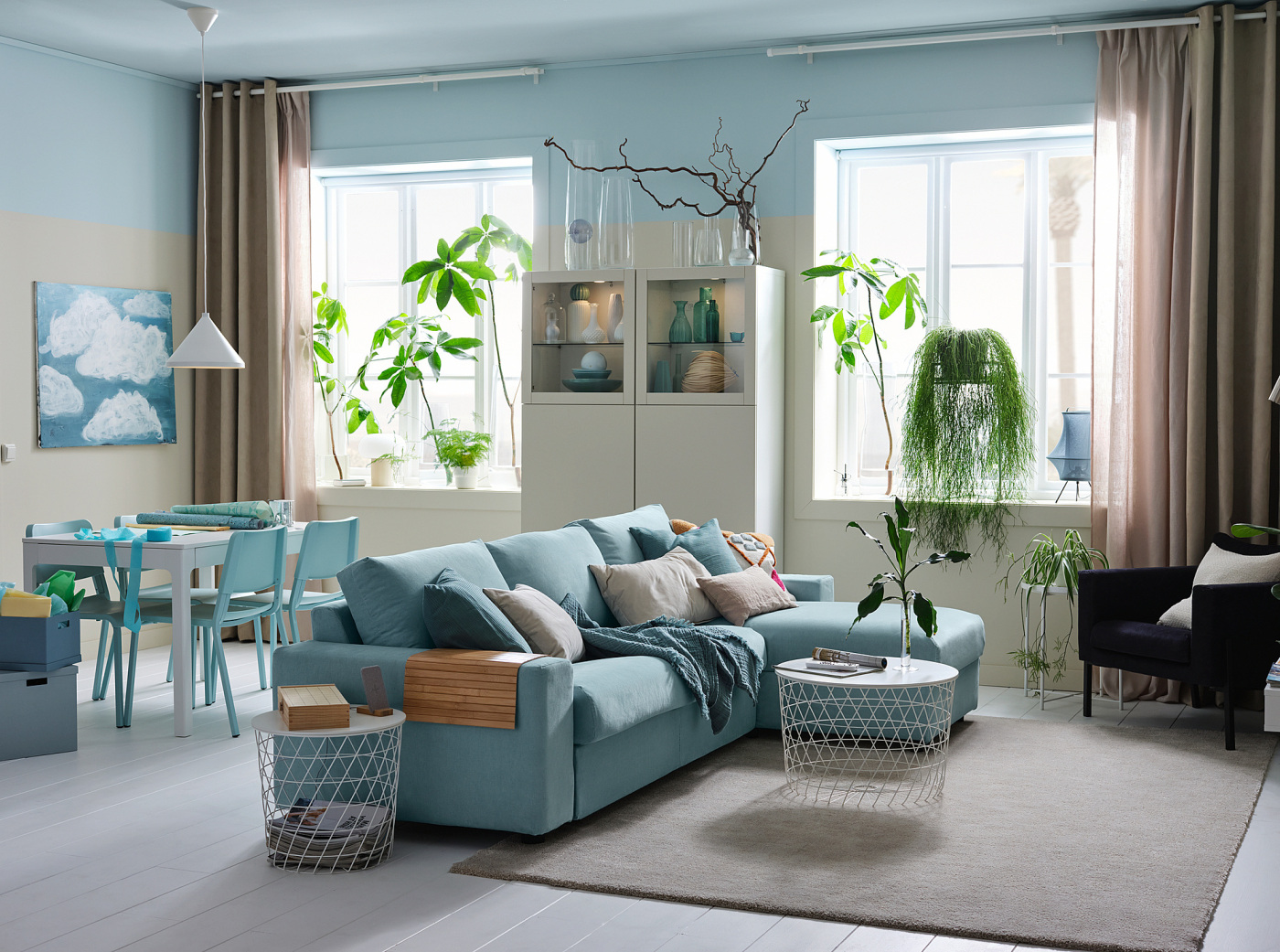 VIMLE 3-seat sofa with chaise longue with wide armrests Saxemara