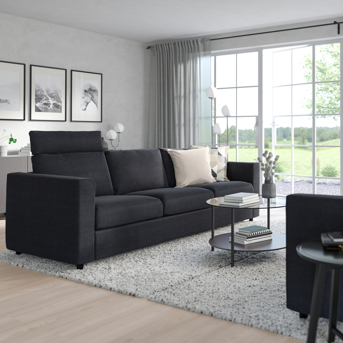 VIMLE 3-seat sofa with headrest/Saxemara black-blue - IKEA