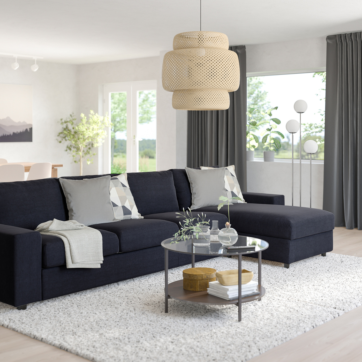 VIMLE 4-seat sofa with chaise longue with wide armrests/Saxemara