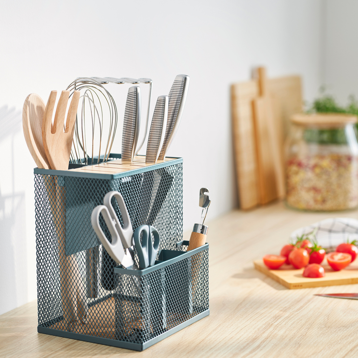VIMPELFISK knife block bamboo/grey-turquoise - IKEA