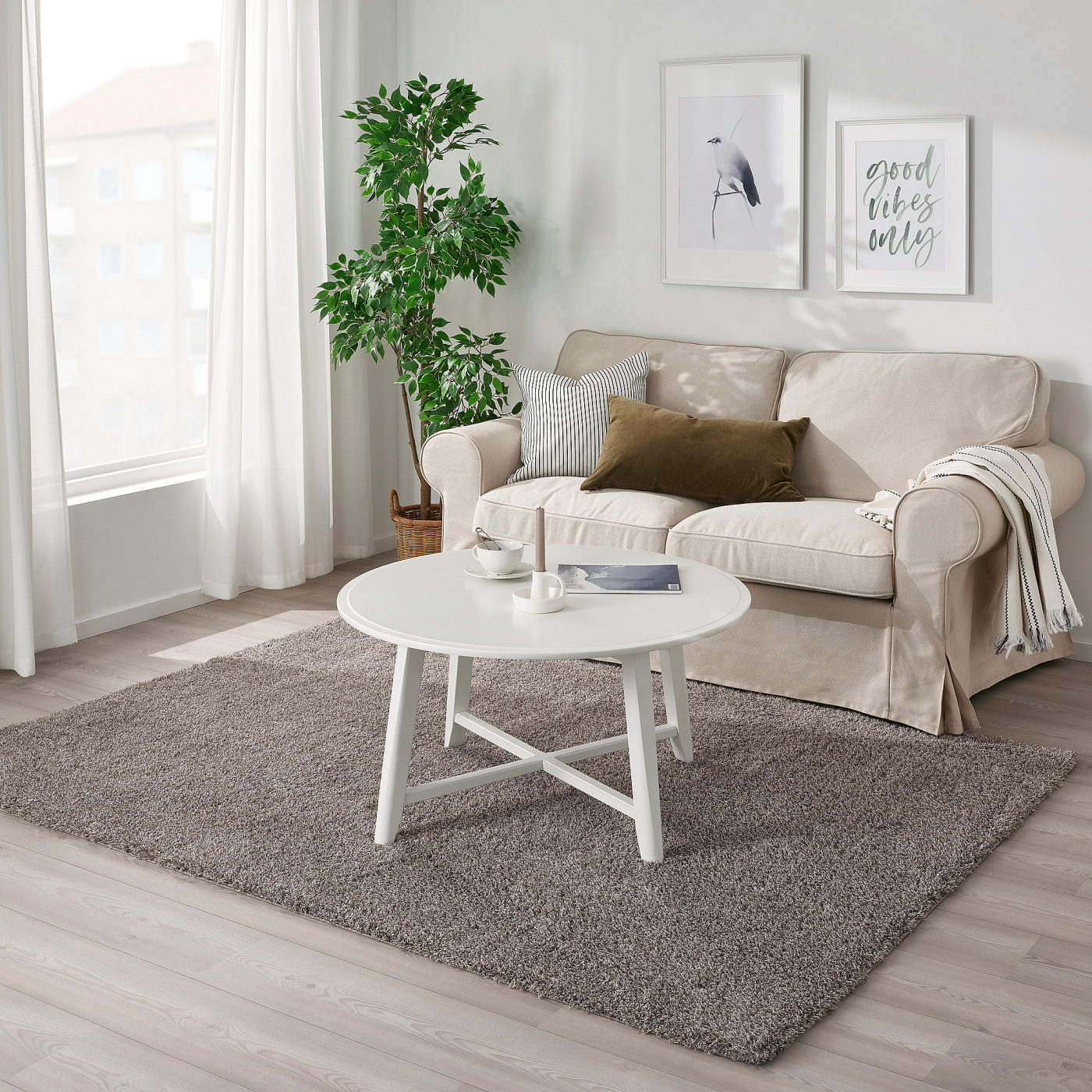 VINDEBÄK rug, high pile light beige - IKEA