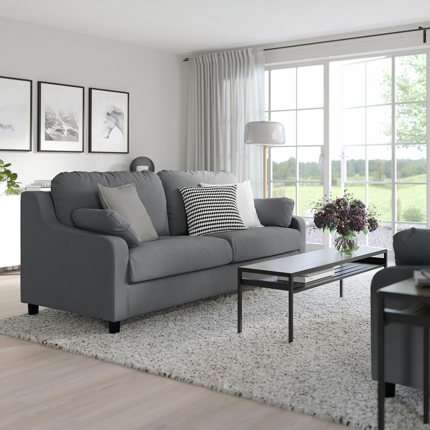 IKEA VINLIDEN ヴィンリデン　ソファー　3人掛け VINLIDEN 3-seat sofa Hakebo dark grey - IKEA